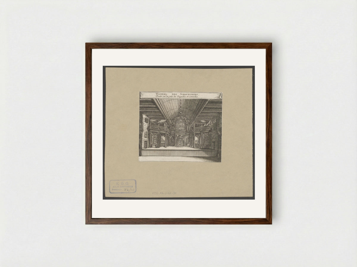 Toneel van de Amsterdamse Schouwburg aan de Keizersgracht te Amsterdam - Jan Veenhuysen - Framed Print Dark Wood