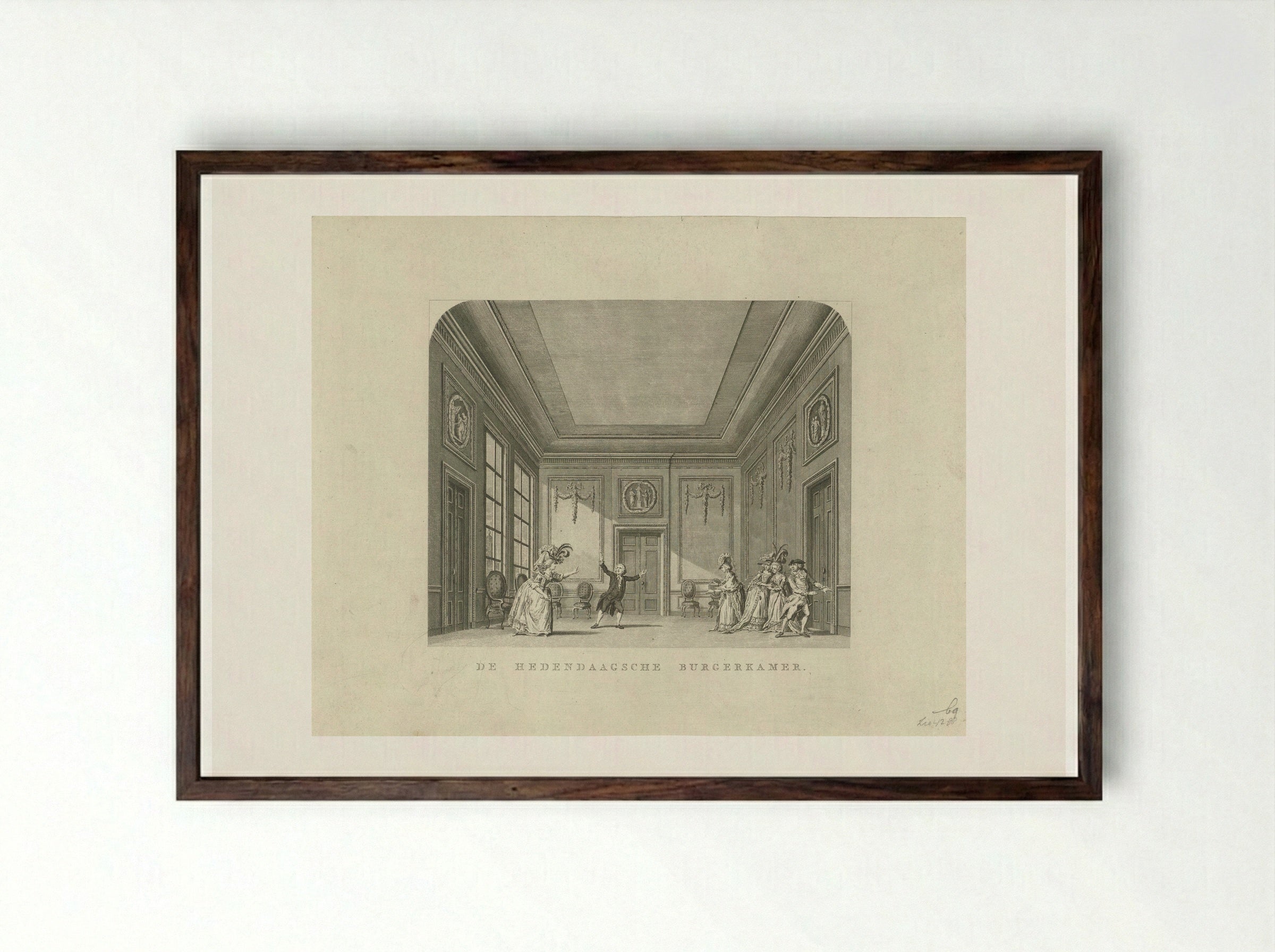 Toneeldecor: De Hedendaagsche Burgerkamer - Cornelis Brouwer - Framed Print Dark Wood