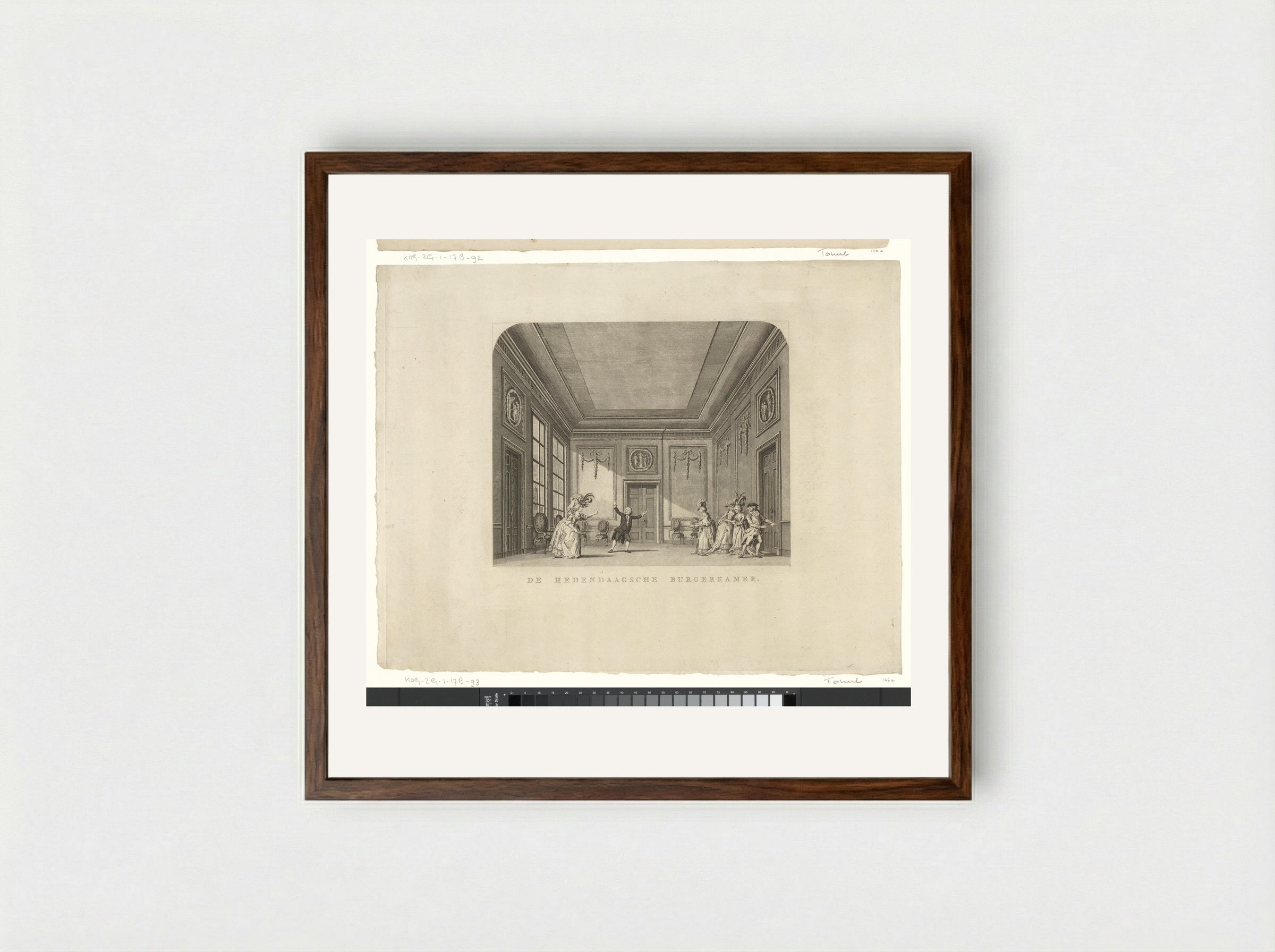 Toneeldecor: De Hedendaagsche Burgerkamer - Cornelis Brouwer - Framed Print Dark Wood