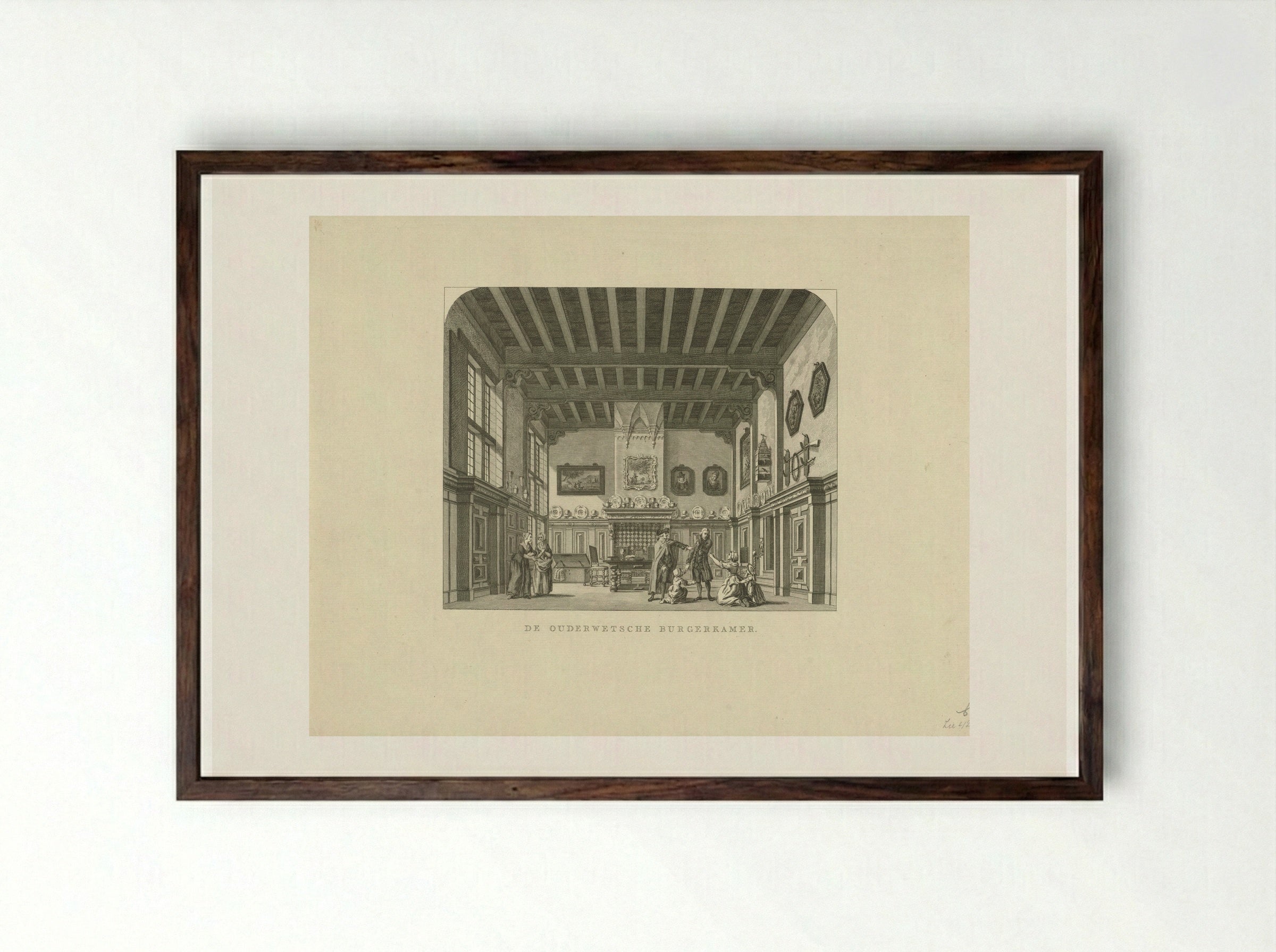 Toneeldecor: De Ouderwetsche Burgerkamer - Cornelis Brouwer - Framed Print Dark Wood