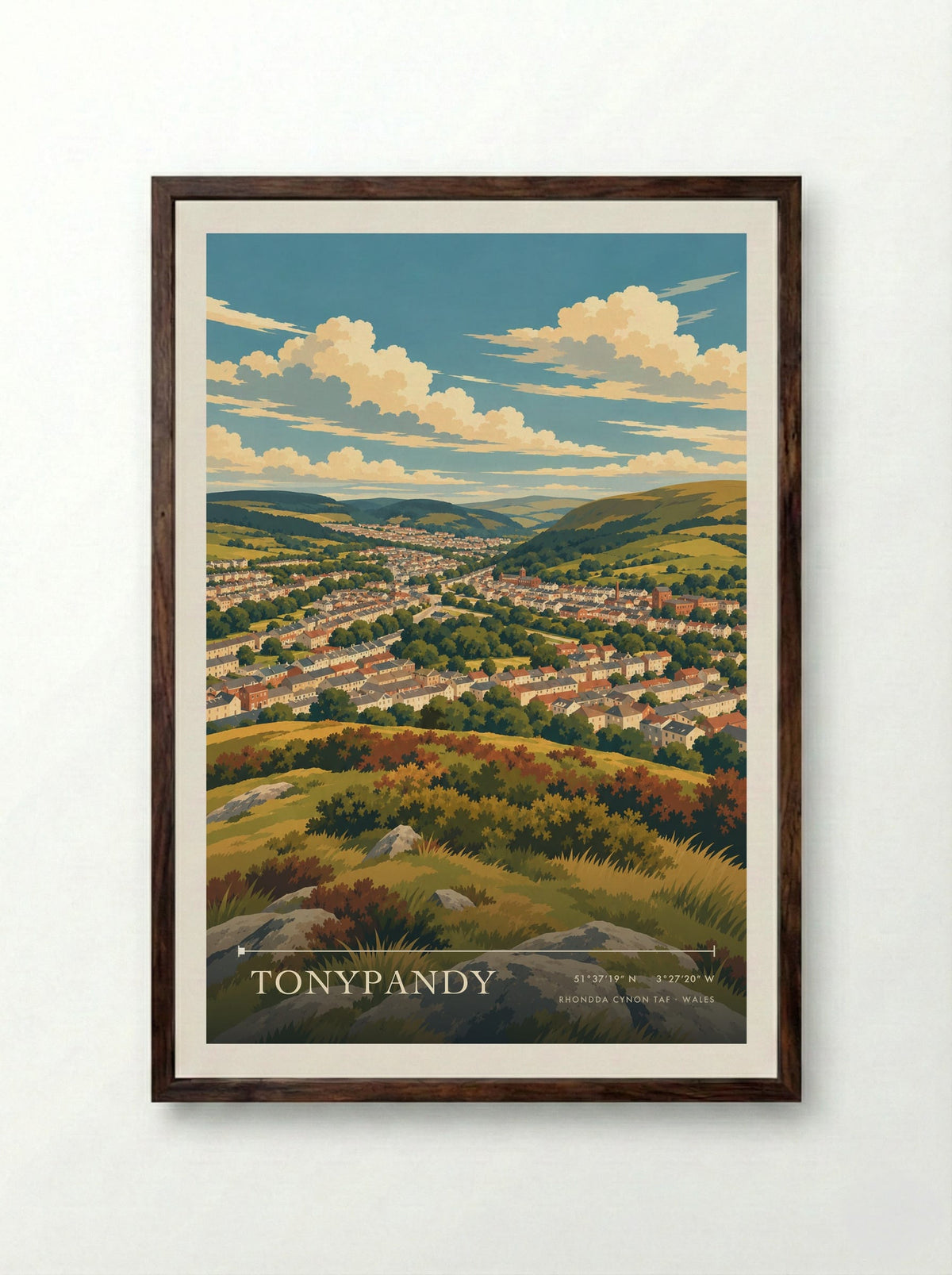 Tonypandy, Rhondda Cynon Taf | Travel Poster - Framed Print Dark Wood