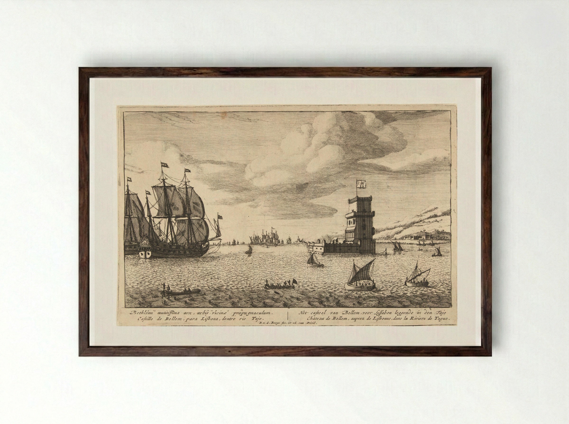 Toren van Belém in de rivier Taag gelegen - Pieter van den Berge - Framed Print Dark Wood