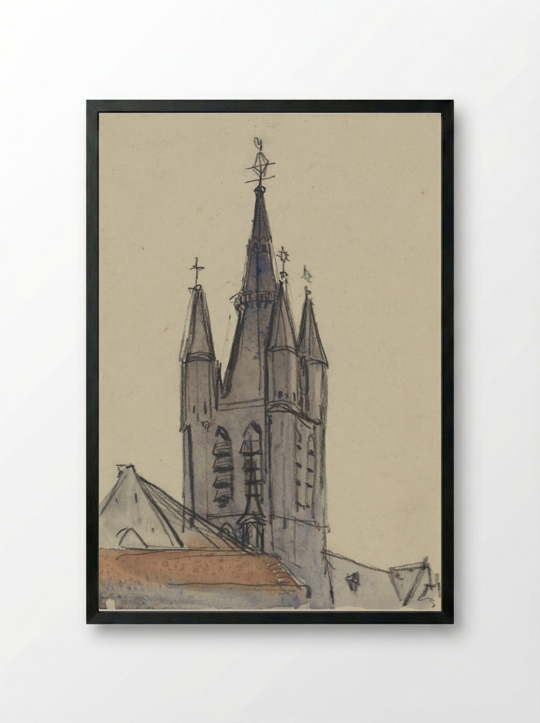Toren van de Oude Kerk te Delft - Adolf le Comte - Framed Print Black