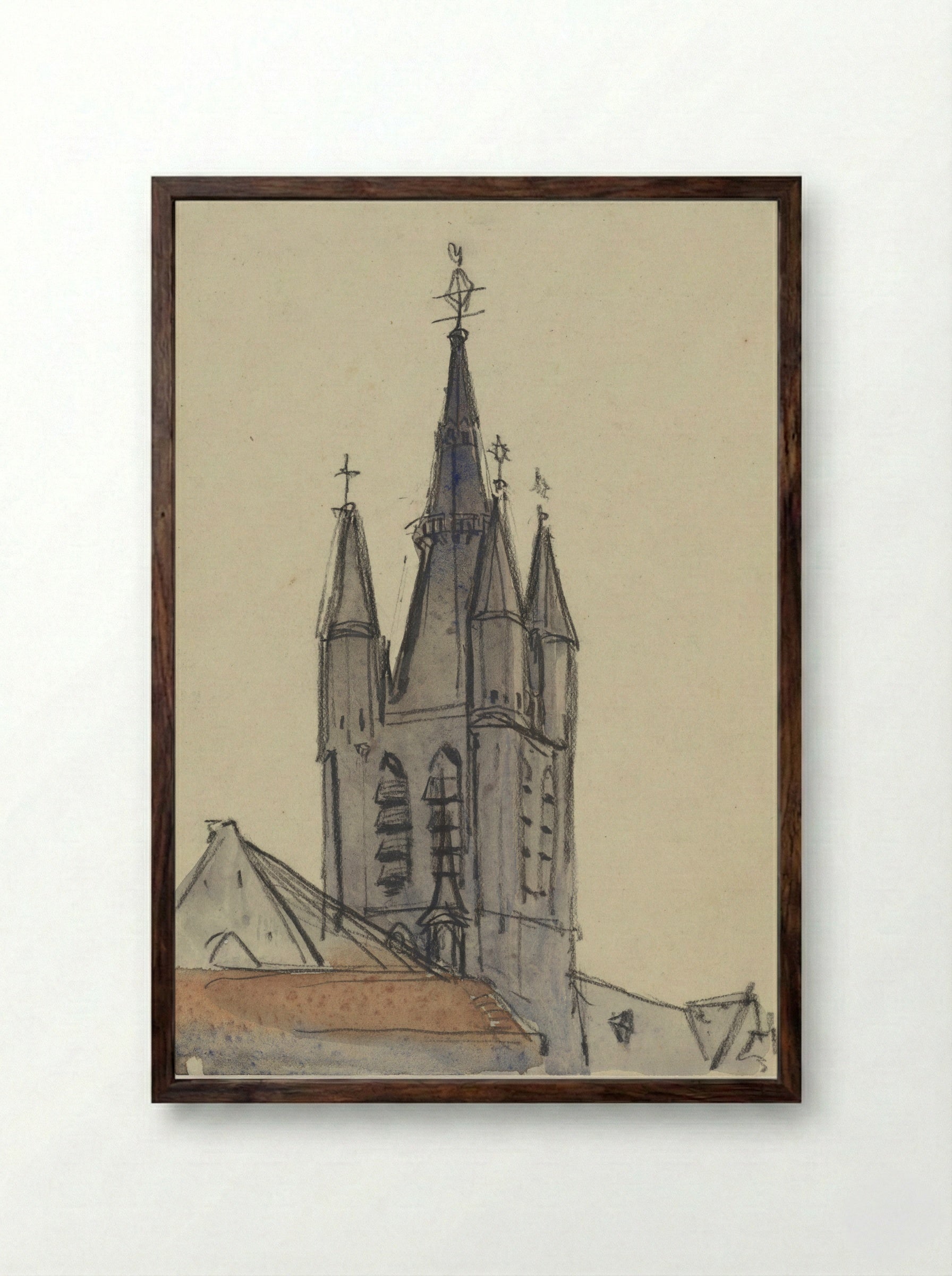 Toren van de Oude Kerk te Delft - Adolf le Comte - Framed Print Dark Wood
