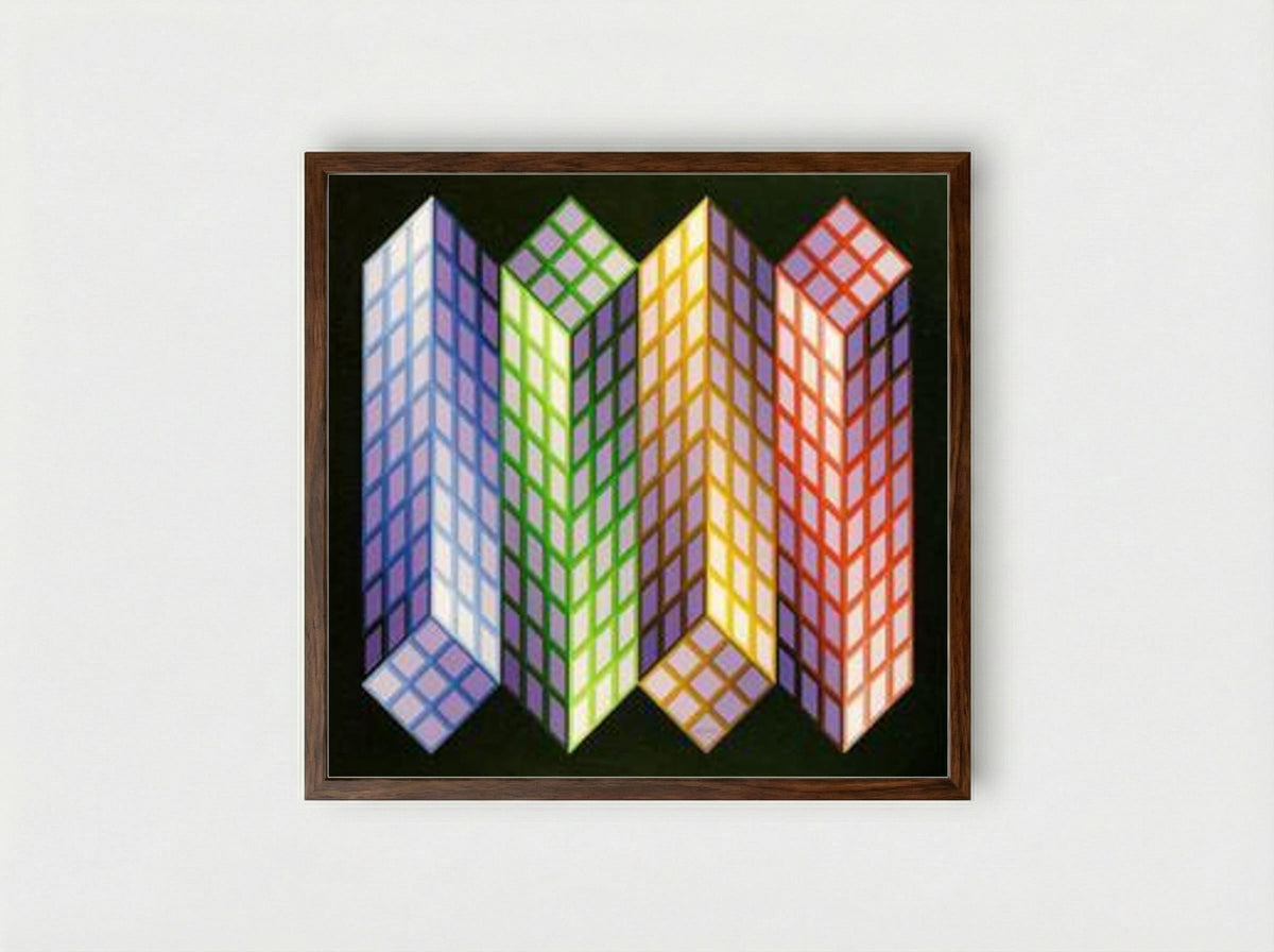 Torony-Nagy - Victor Vasarely - Framed Print Dark Wood