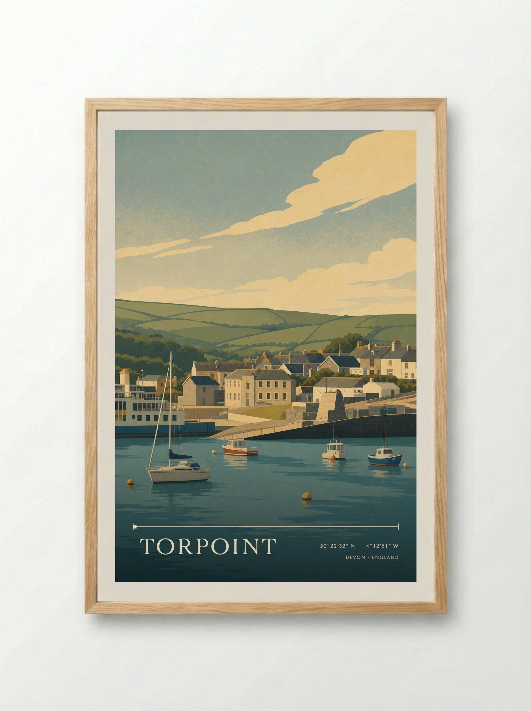 Torpoint Devon England Travel Poster - Framed Print Wood