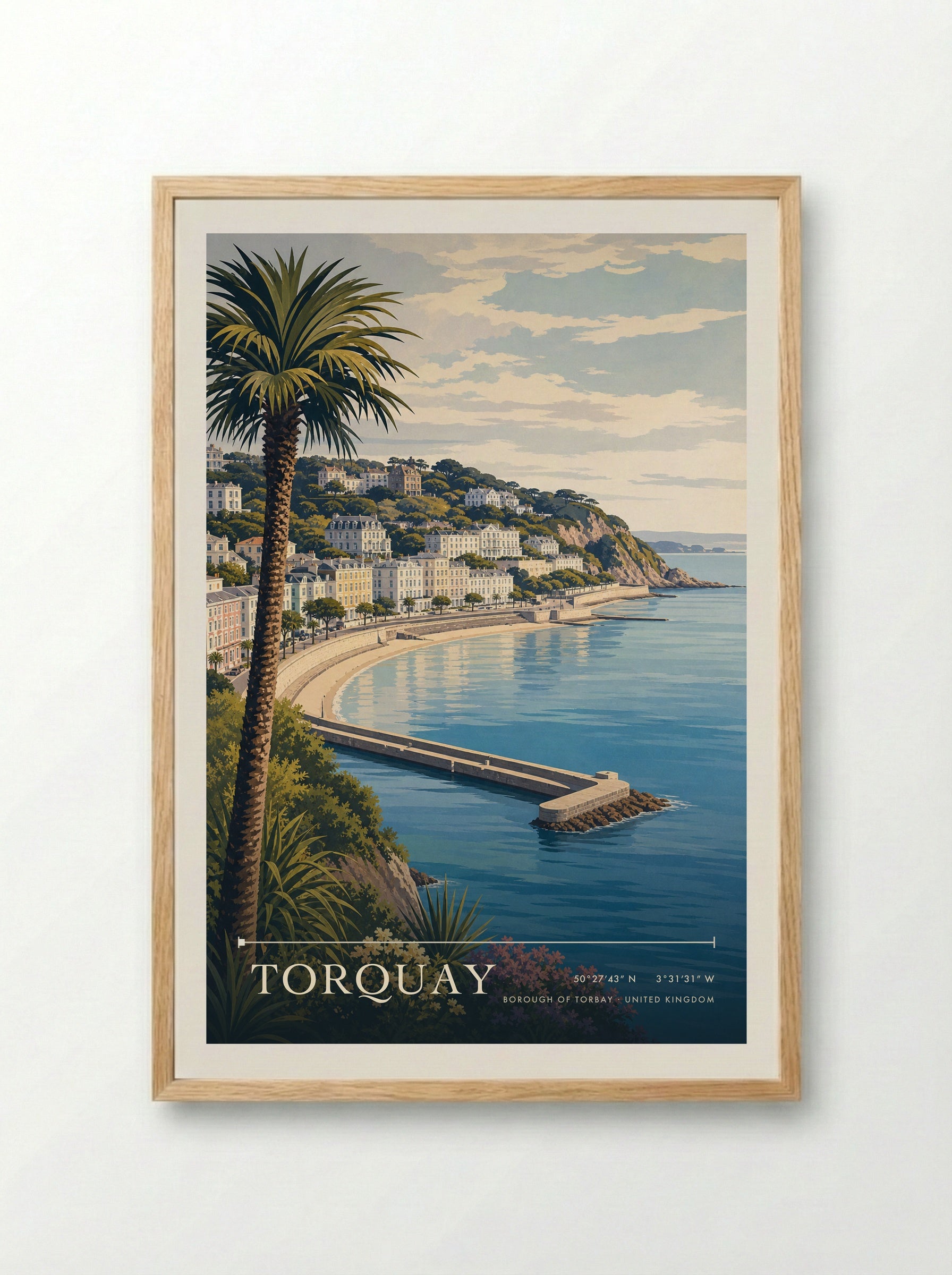 Torquay Borough of Torbay United Kingdom Travel Poster - Framed Print Wood