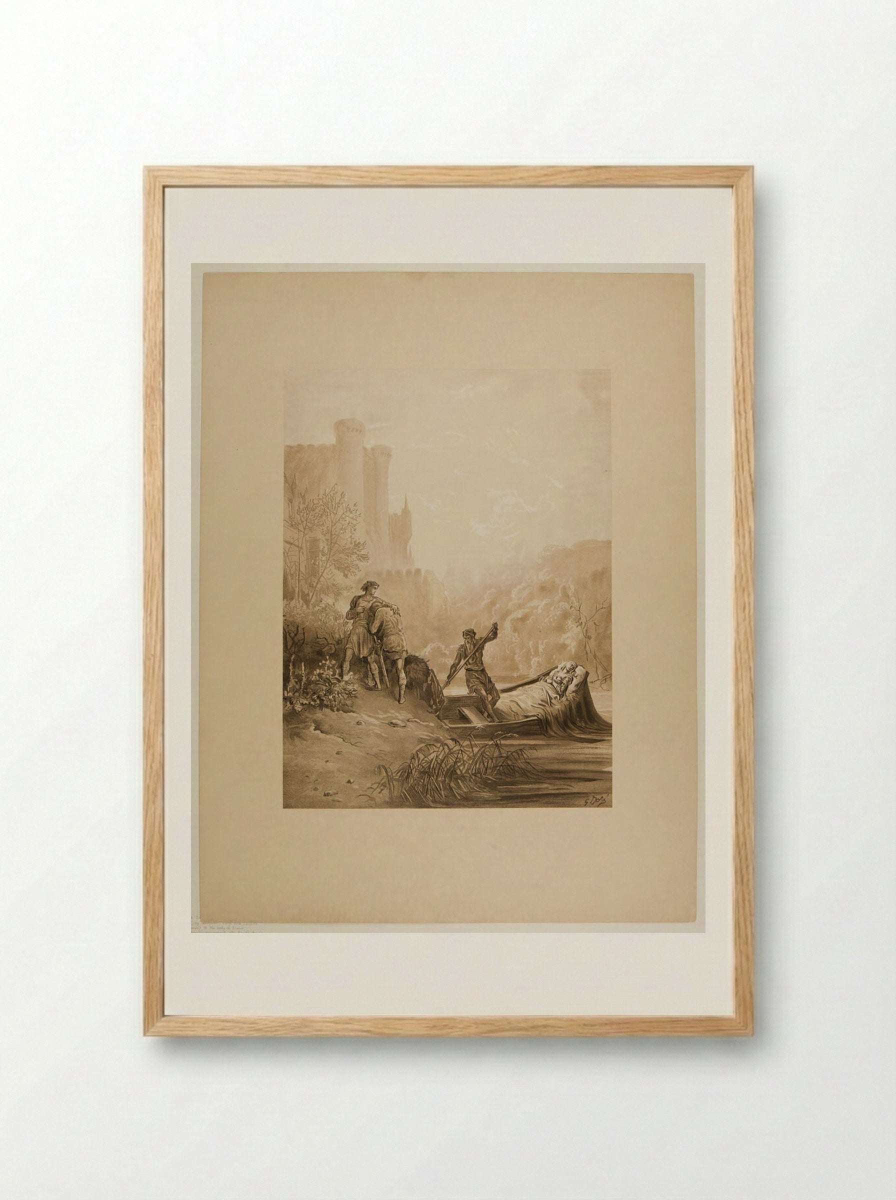Torre and Lavaine Bid Farewell to the Body of Elaine - Gustave Doré - Framed Print Wood