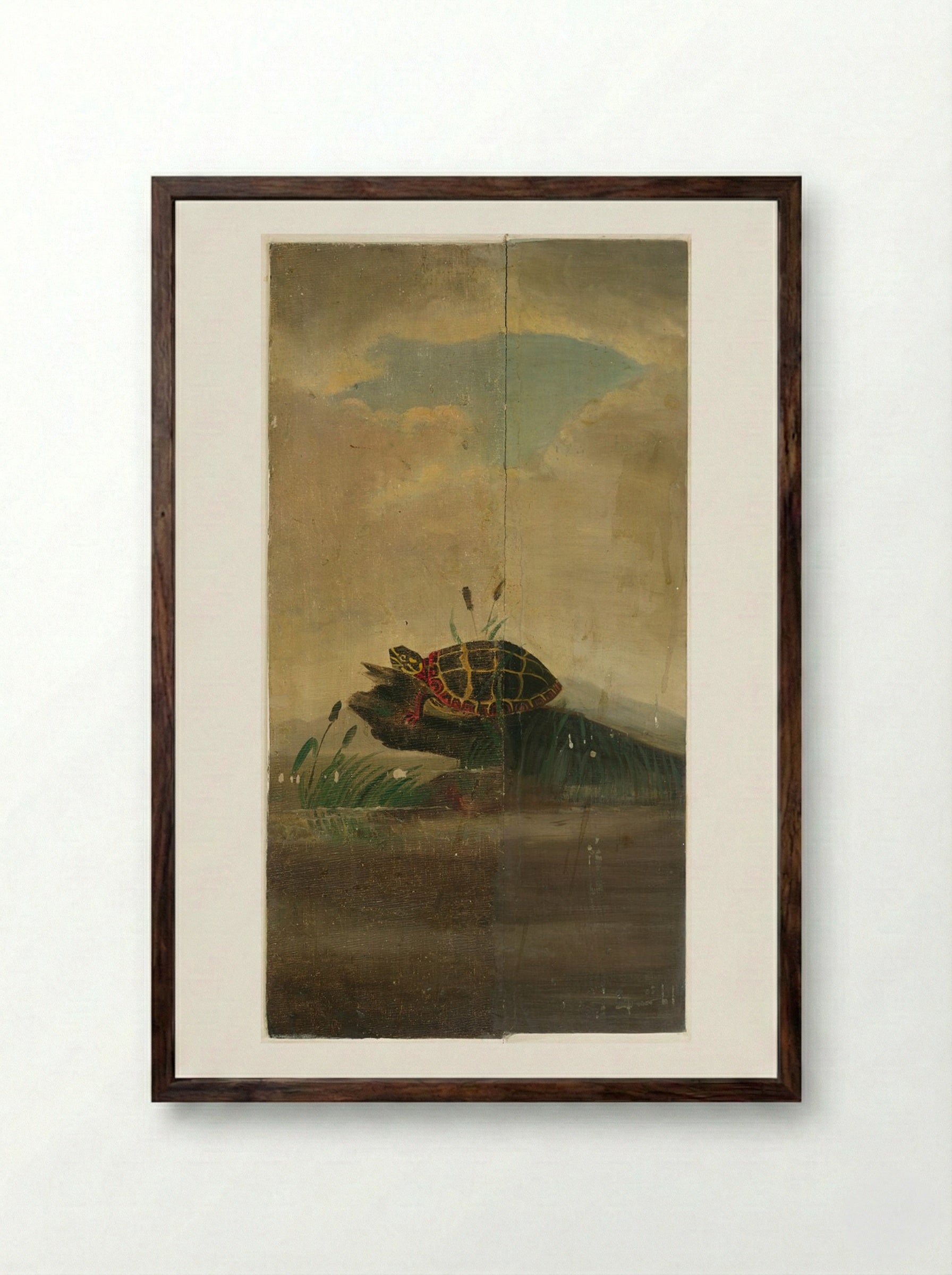 Tortoise Resting on a Log - William Stanley Haseltine - Framed Print Dark Wood