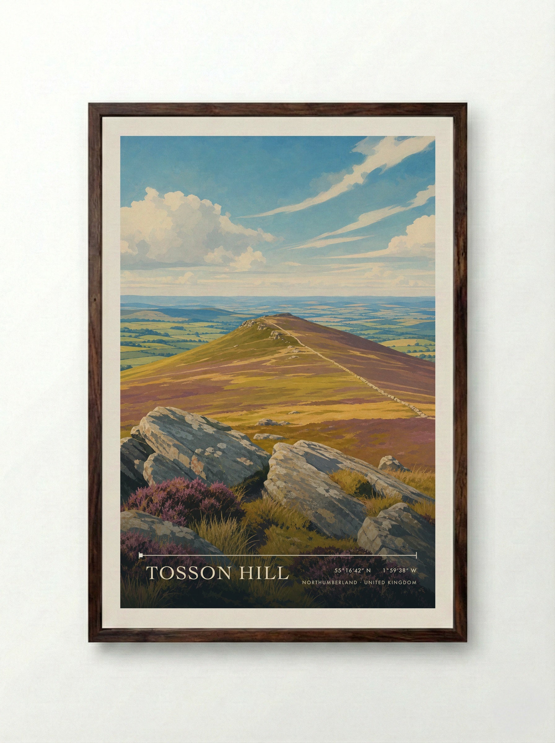 Tosson Hill Northumberland United Kingdom Travel Poster - Framed Print Dark Wood