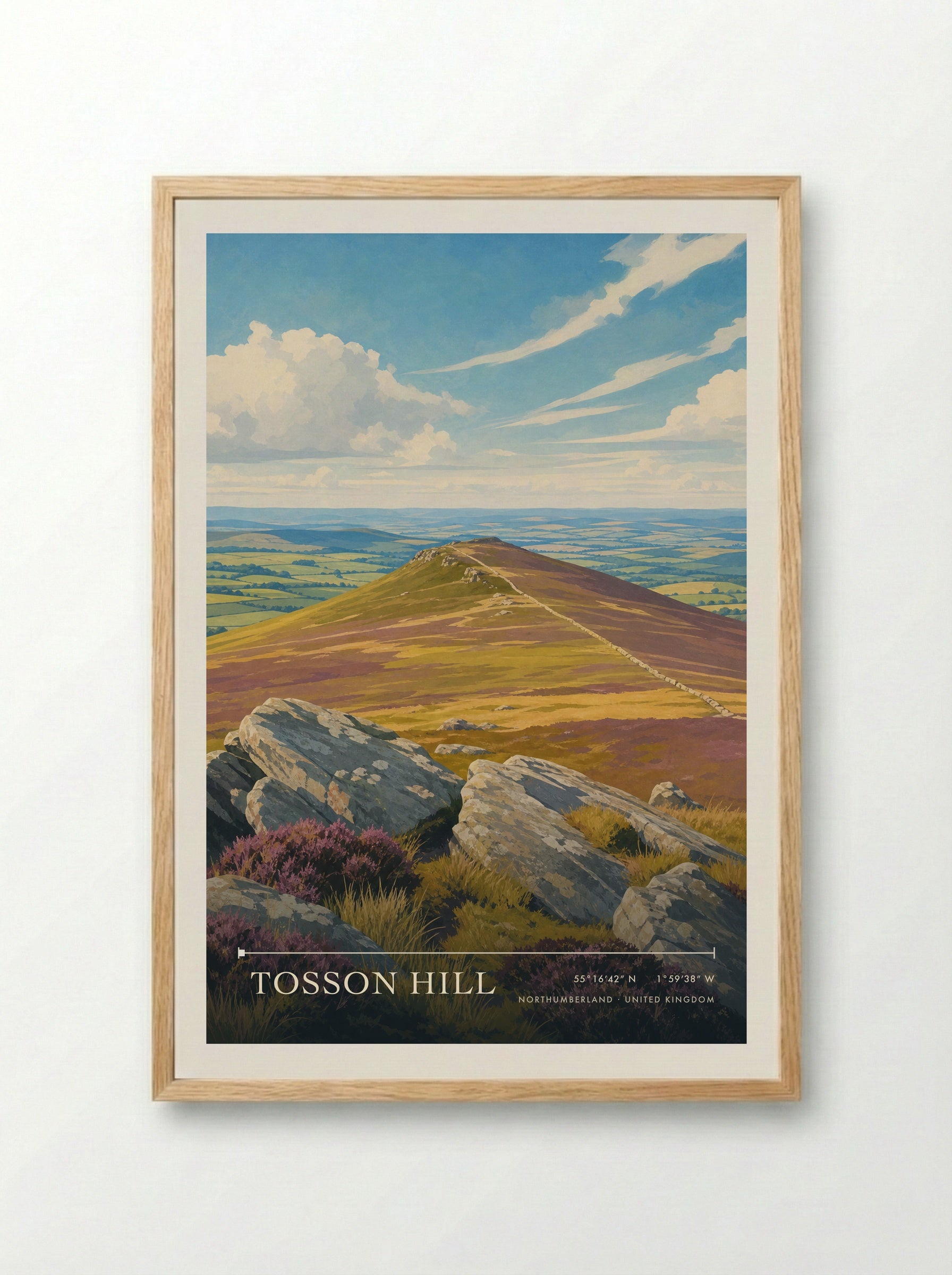 Tosson Hill Northumberland United Kingdom Travel Poster - Framed Print Wood