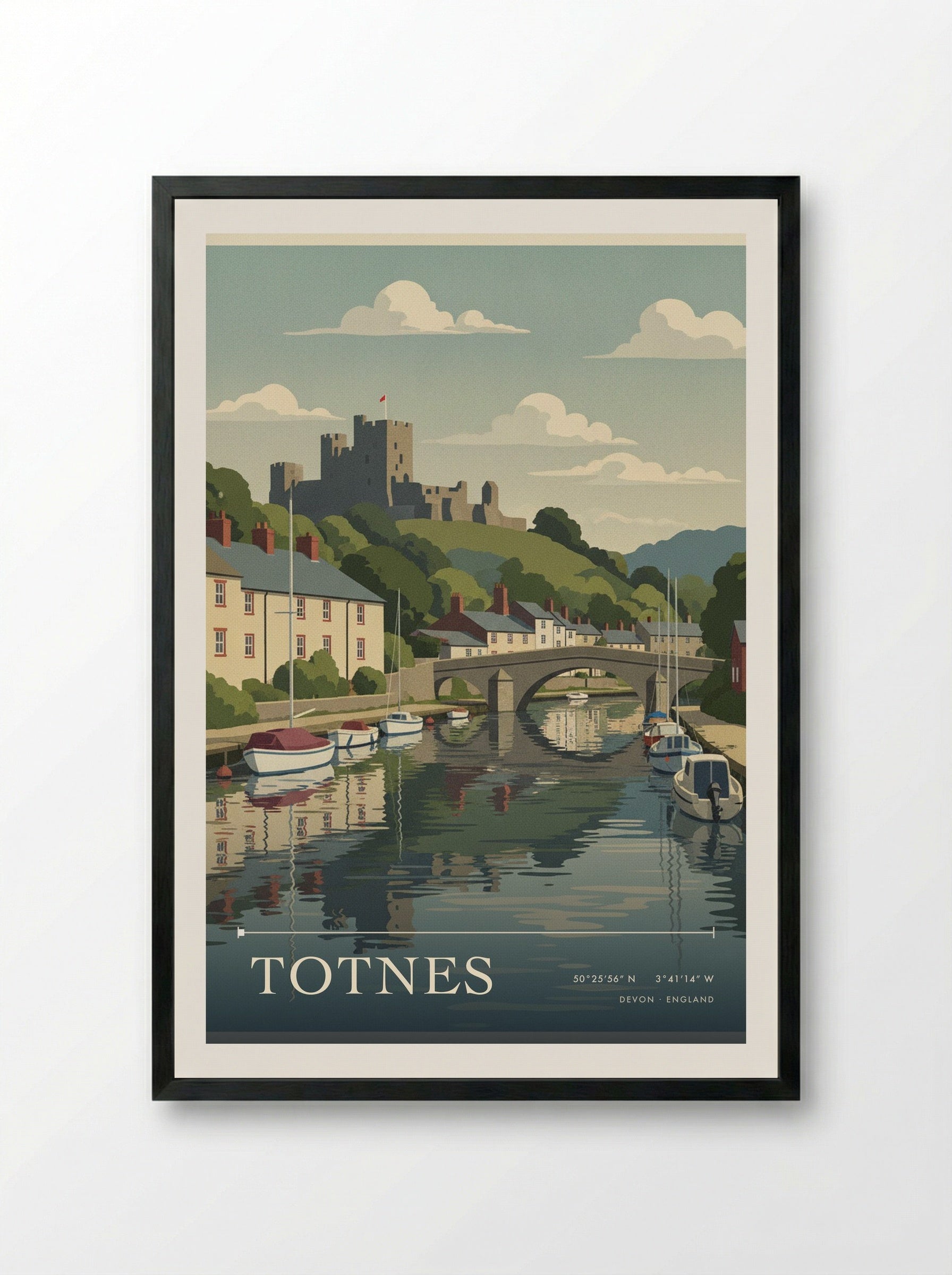 Totnes Devon England Travel Poster - Framed Print Black