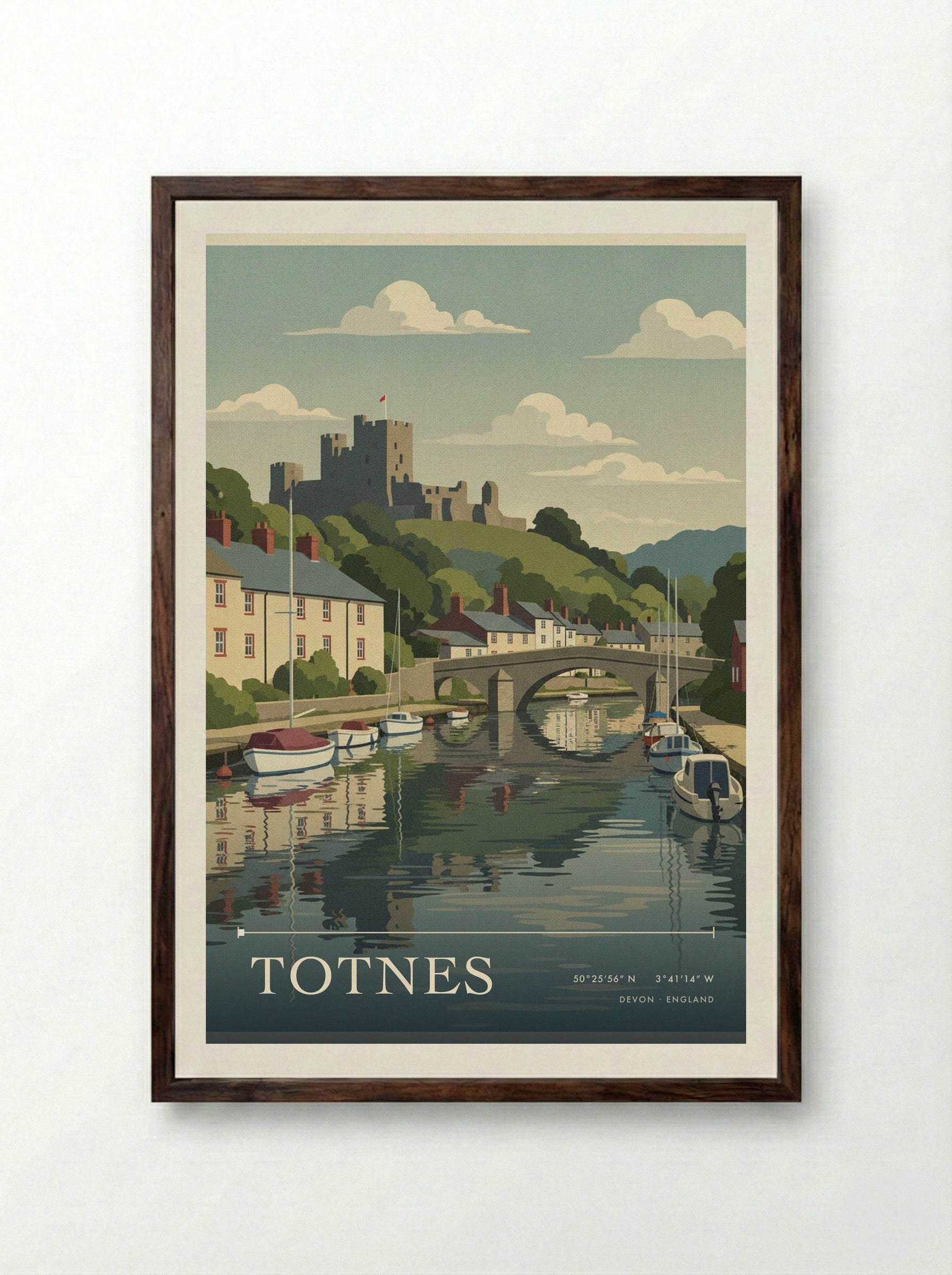 Totnes Devon England Travel Poster - Framed Print Dark Wood