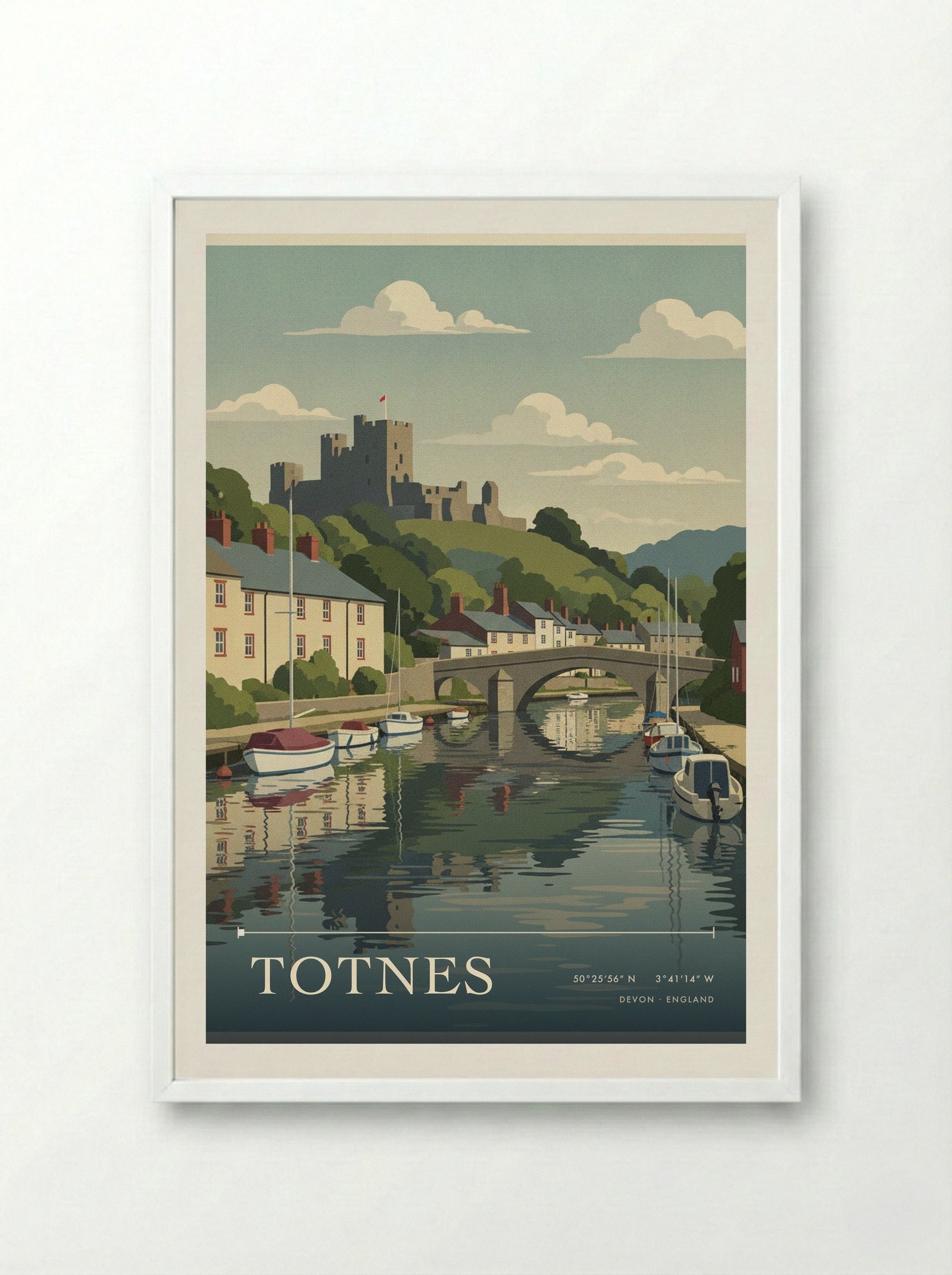 Totnes Devon England Travel Poster - Framed Print White