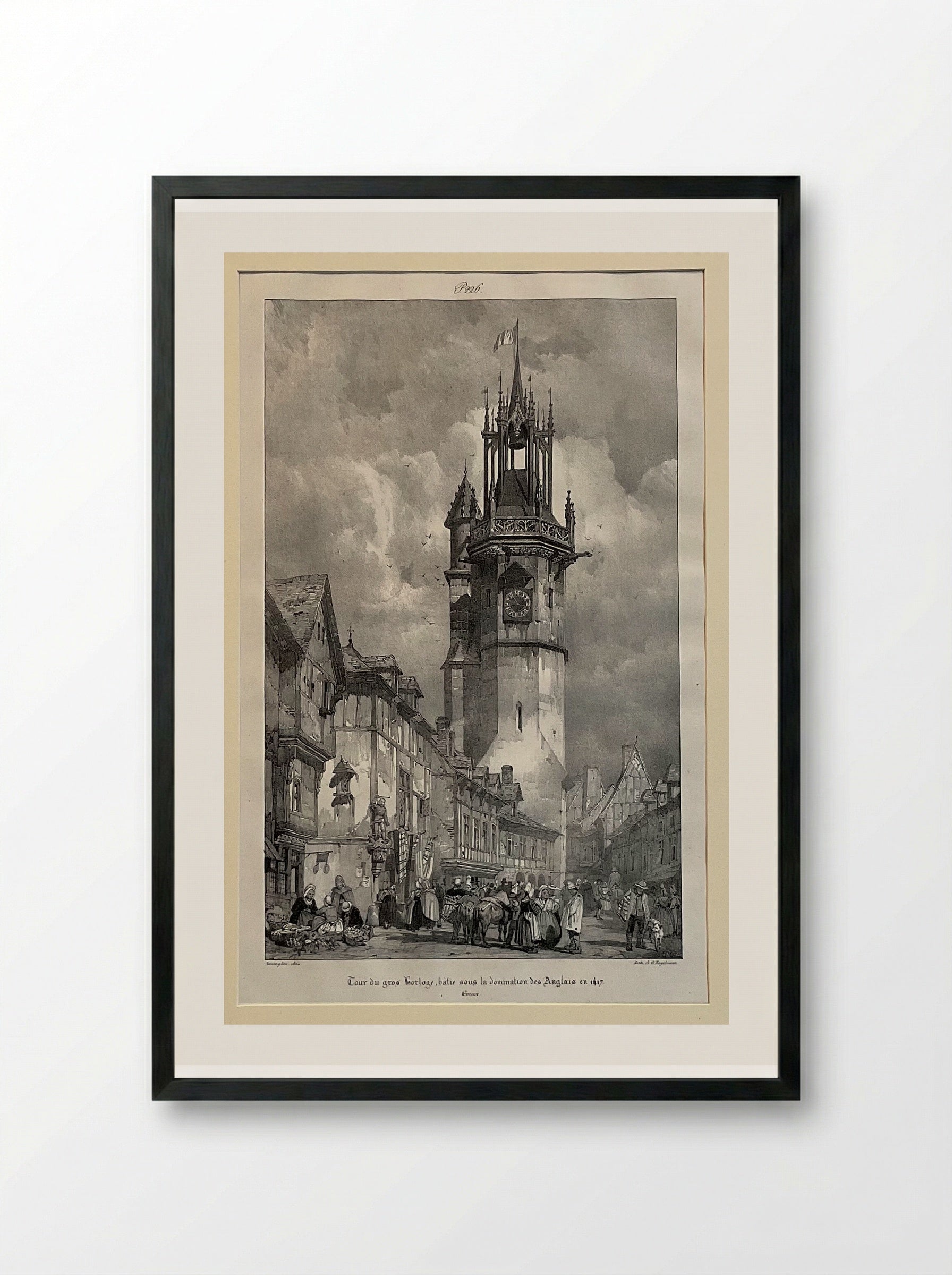 Tour du Gros Horloge, Evreux - Richard Parkes Bonington - Framed Print Black