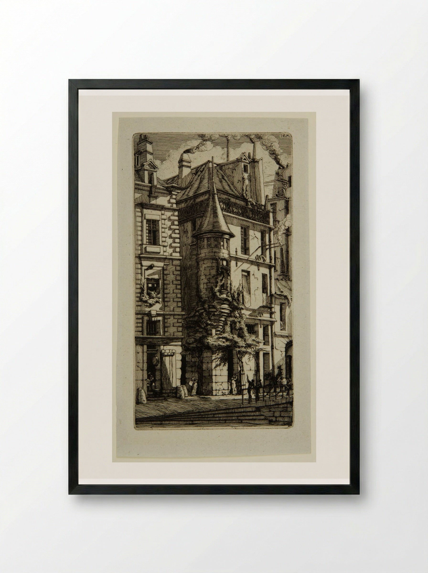 Tourelle, rue de la Tixéranderie - Charles Meryon - Framed Print Black