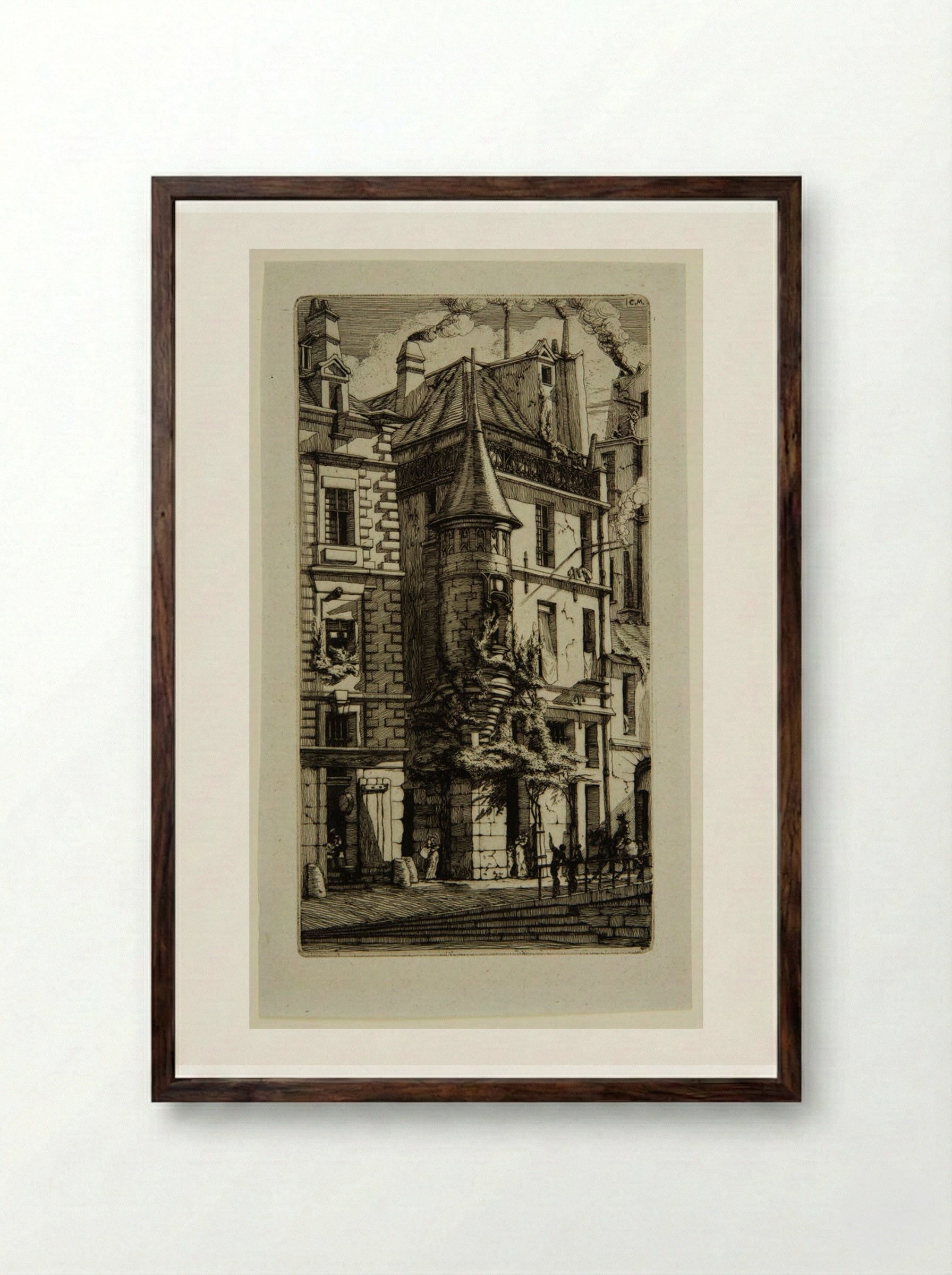 Tourelle, rue de la Tixéranderie - Charles Meryon - Framed Print Dark Wood