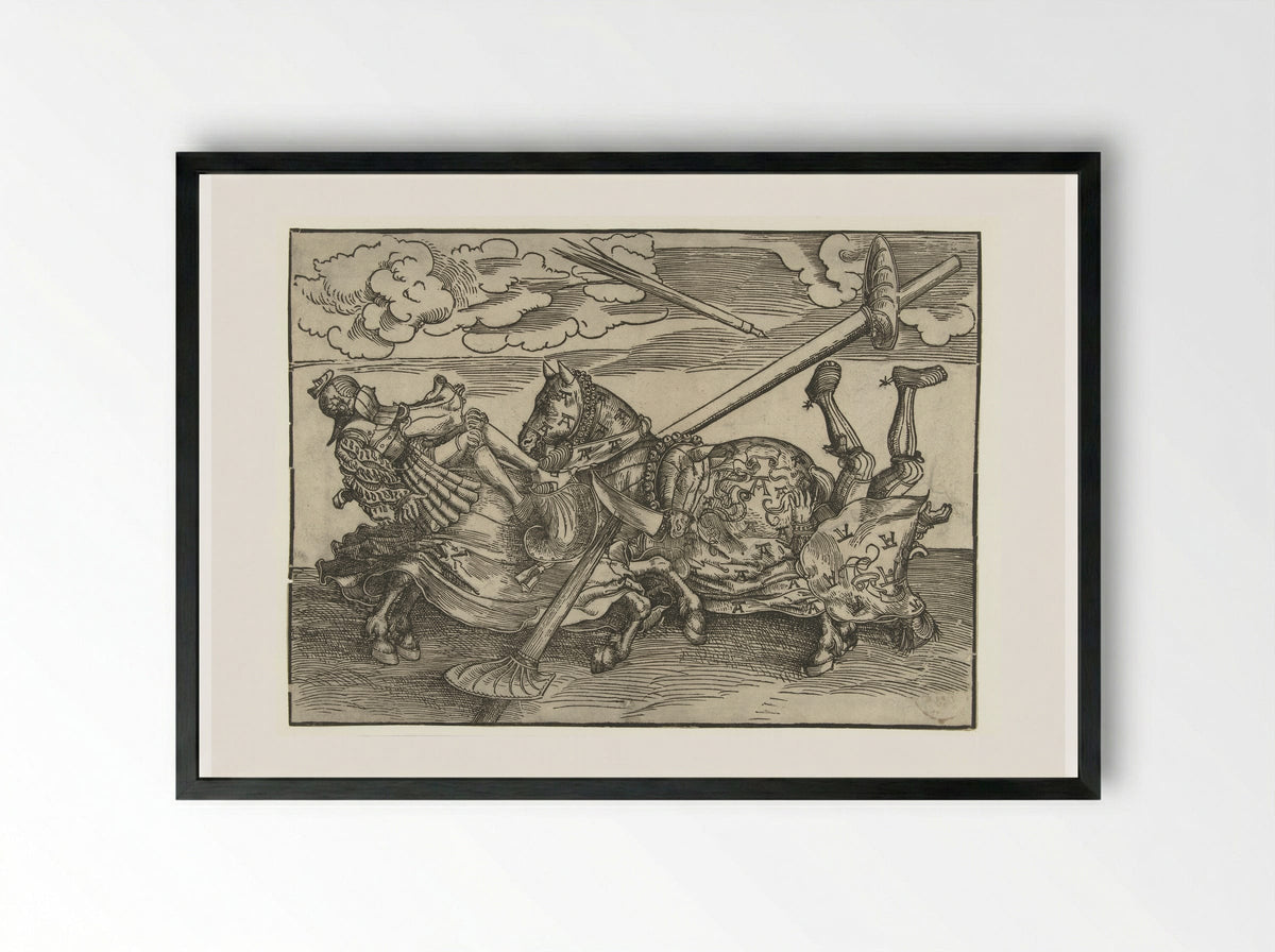 Tournament with Two Knights on Horseback - Lucas Cranach the Elder - Framed Print Black