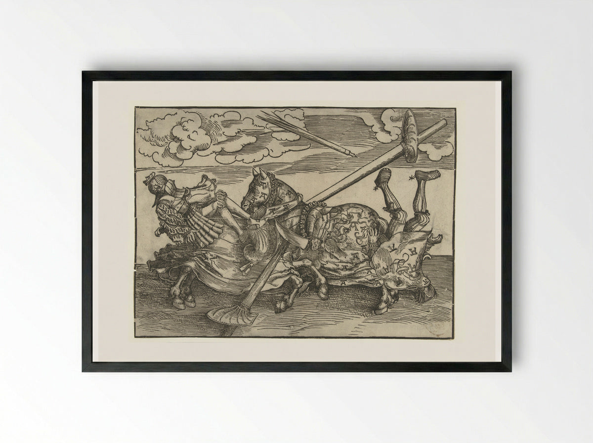 Tournament with Two Knights on Horseback - Lucas Cranach the Elder - Framed Print Black