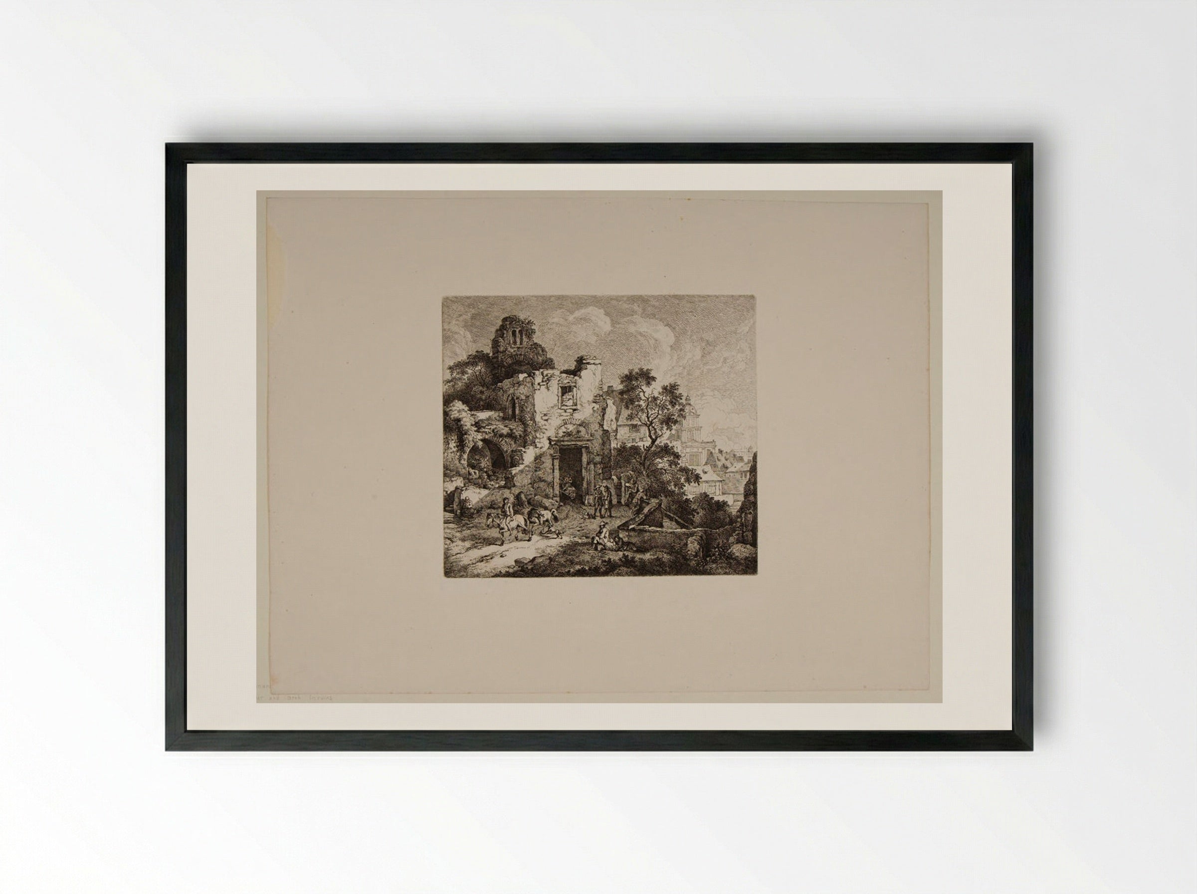Tower and Arch in Ruins - Ferdinand Kobell - Framed Print Black