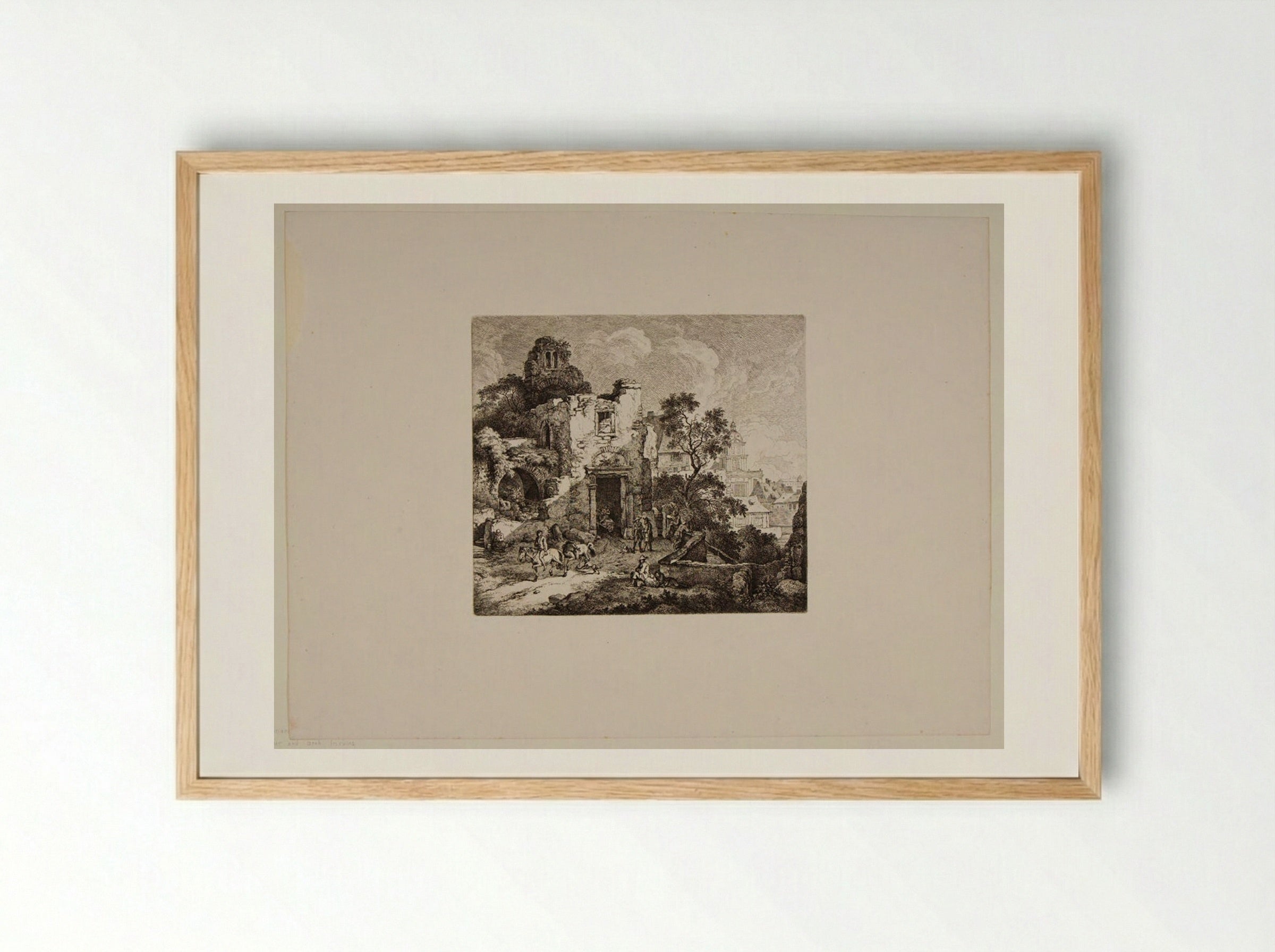 Tower and Arch in Ruins - Ferdinand Kobell - Framed Print Wood