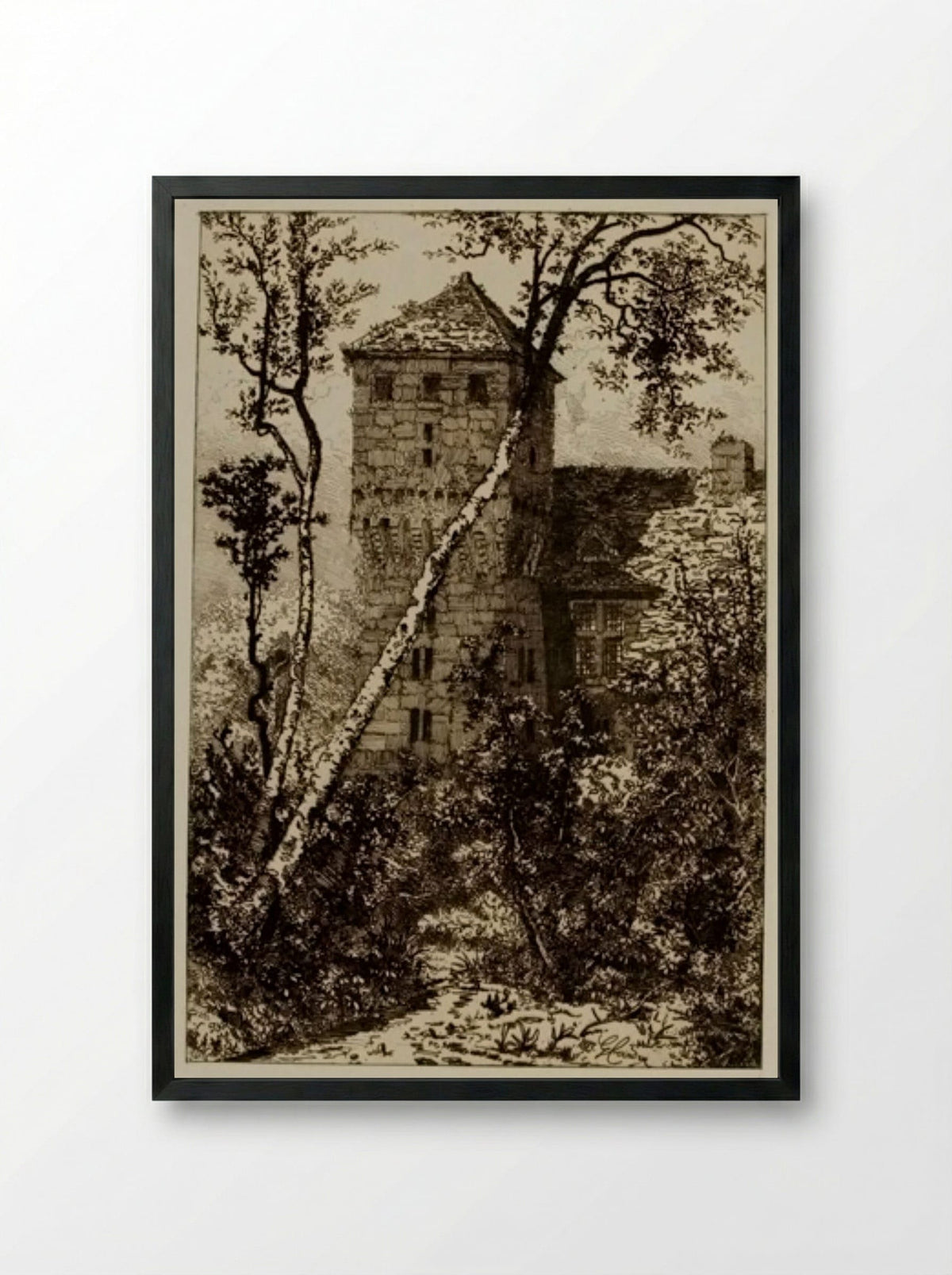 Tower in a Wood - Jean Gaston Coindre - Framed Print Black