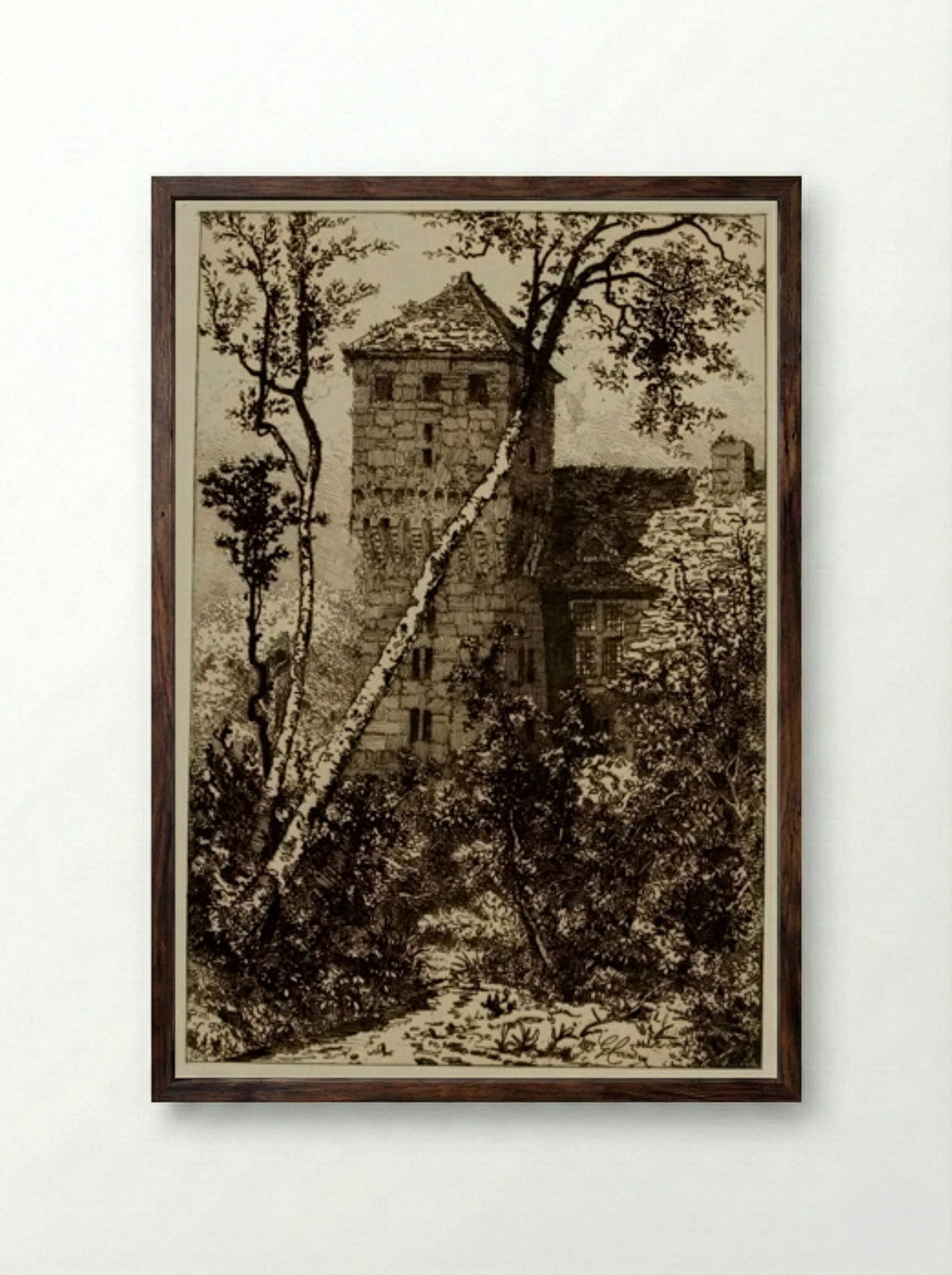 Tower in a Wood - Jean Gaston Coindre - Framed Print Dark Wood