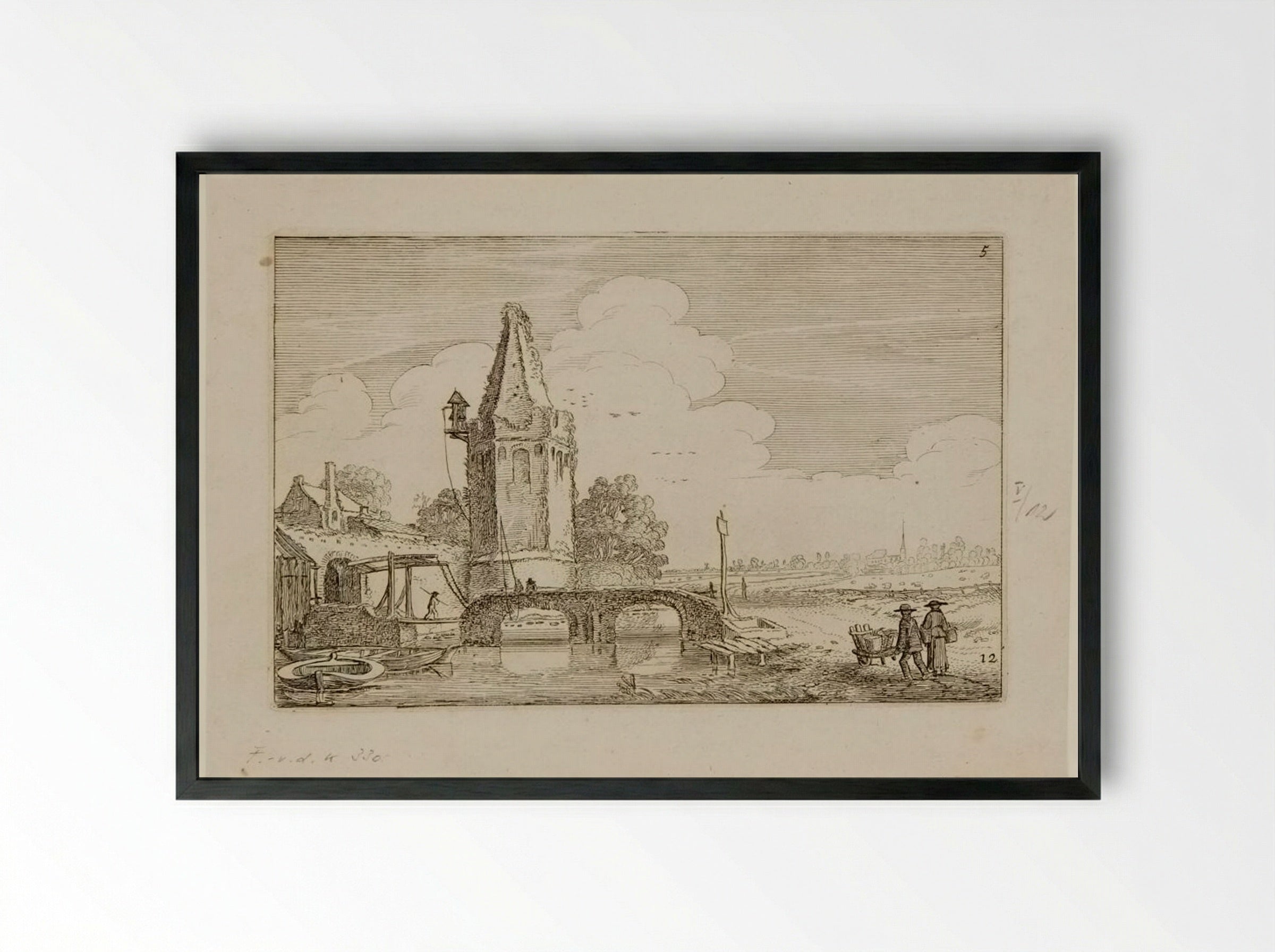 Tower on the River Niers - Jan van de Velde II - Framed Print Black