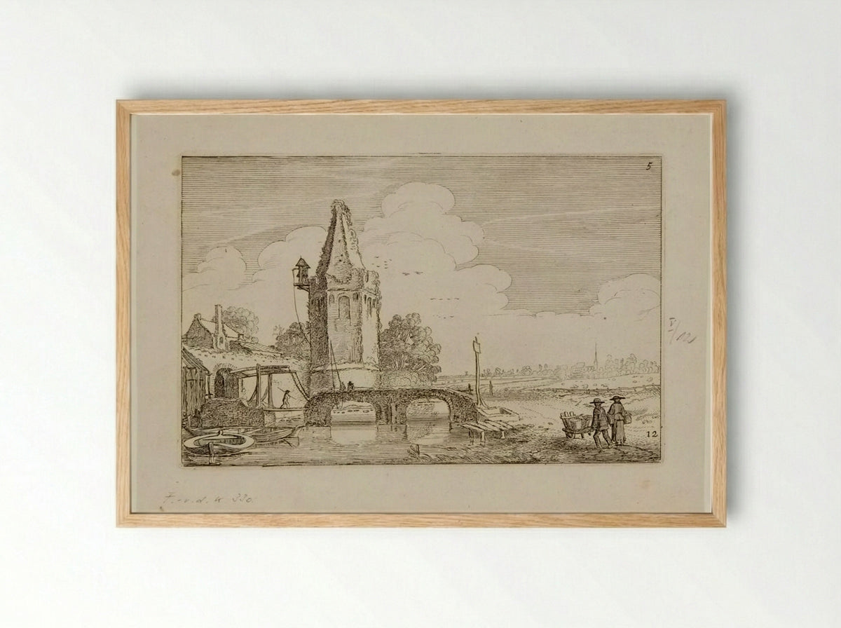 Tower on the River Niers - Jan van de Velde II - Framed Print Wood