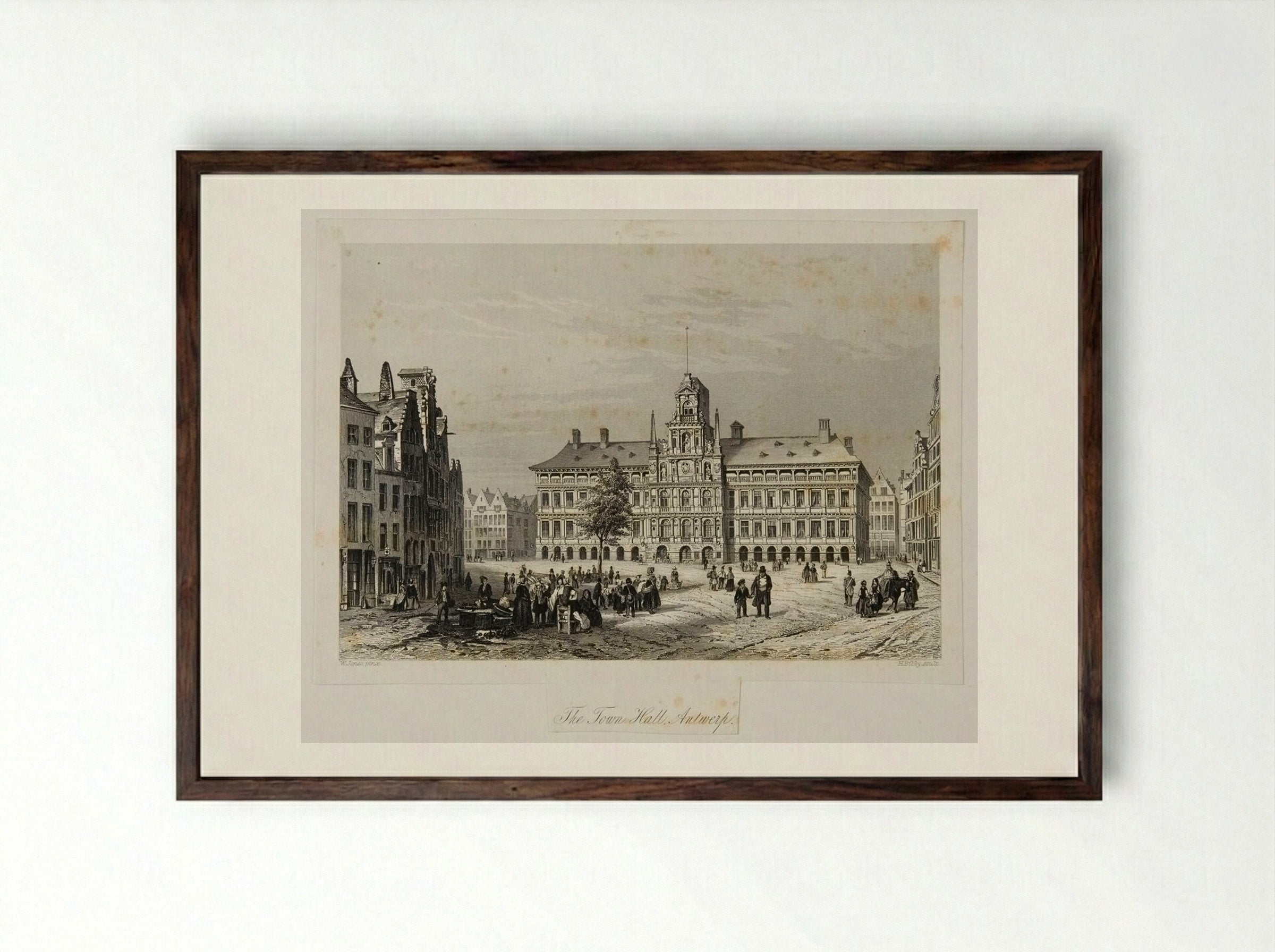 Town Hall, Antwerp - H. Bibby - Framed Print Dark Wood