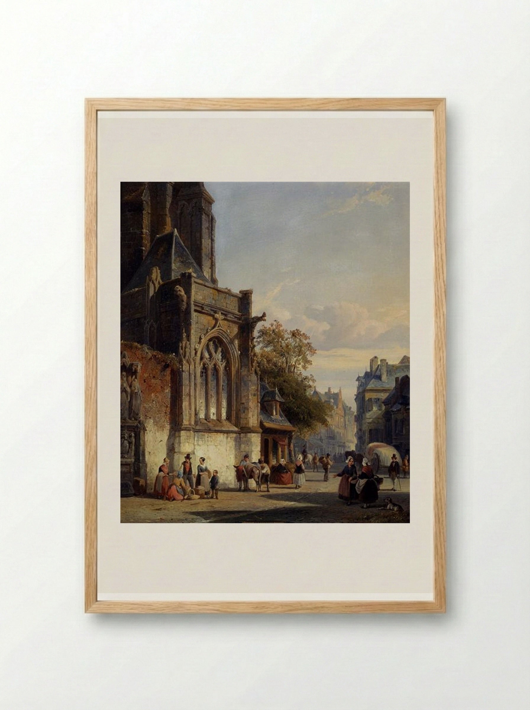 Town Square Before A Church A Capriccio - Cornelis Springer - Framed Print Wood
