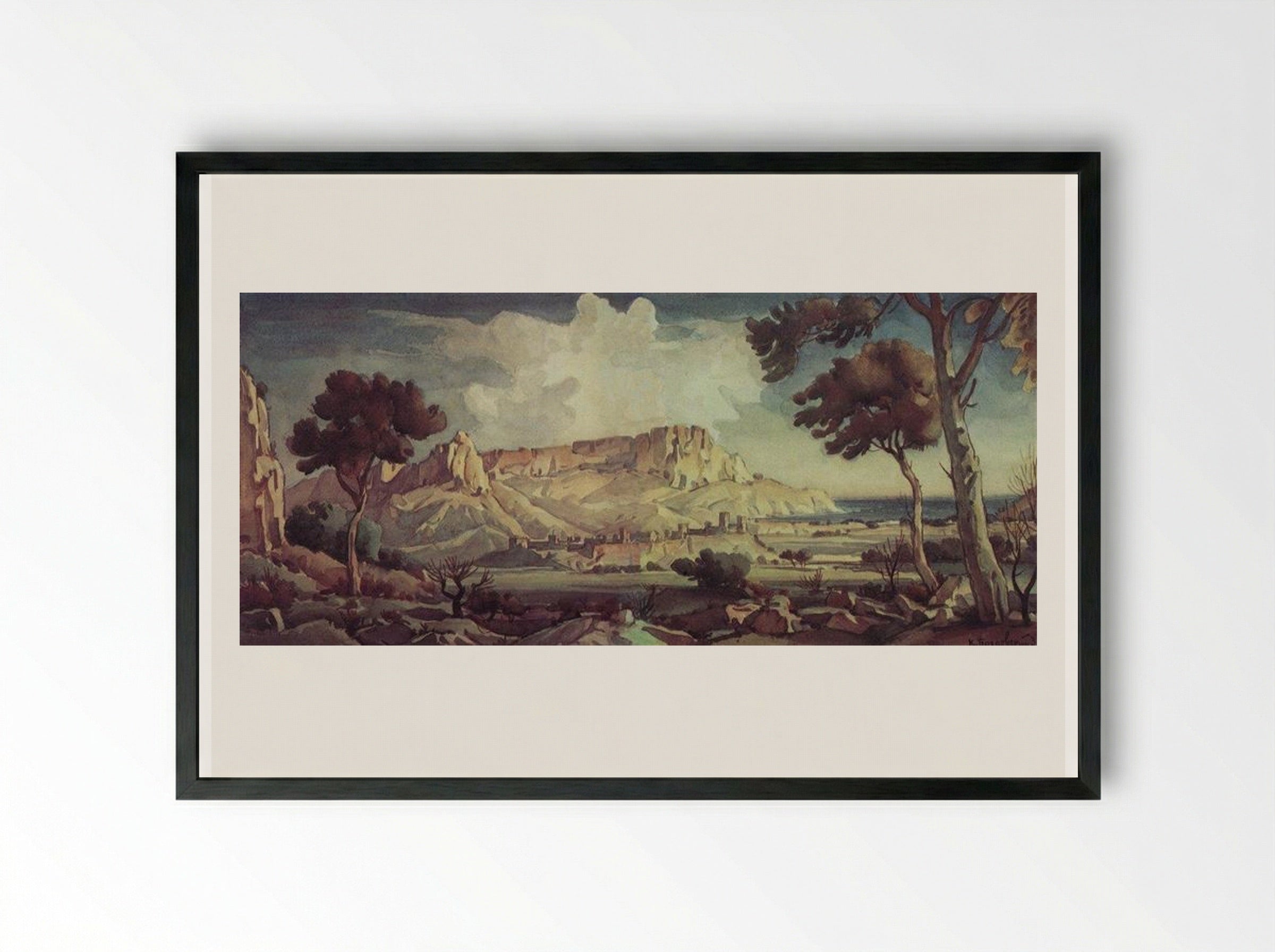 Town in the Valley - Konstantin Bogaevsky - Framed Print Black