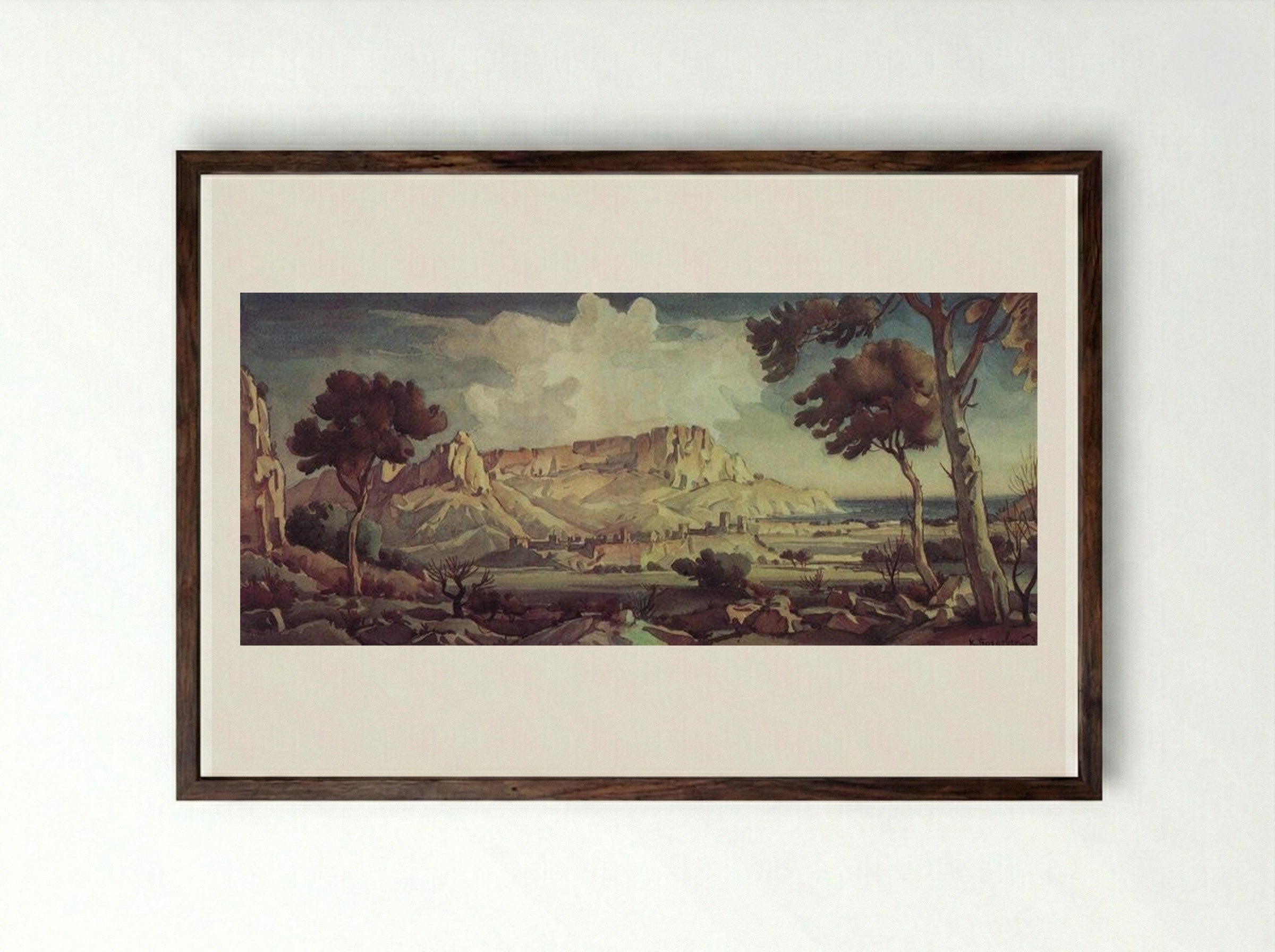 Town in the Valley - Konstantin Bogaevsky - Framed Print Dark Wood