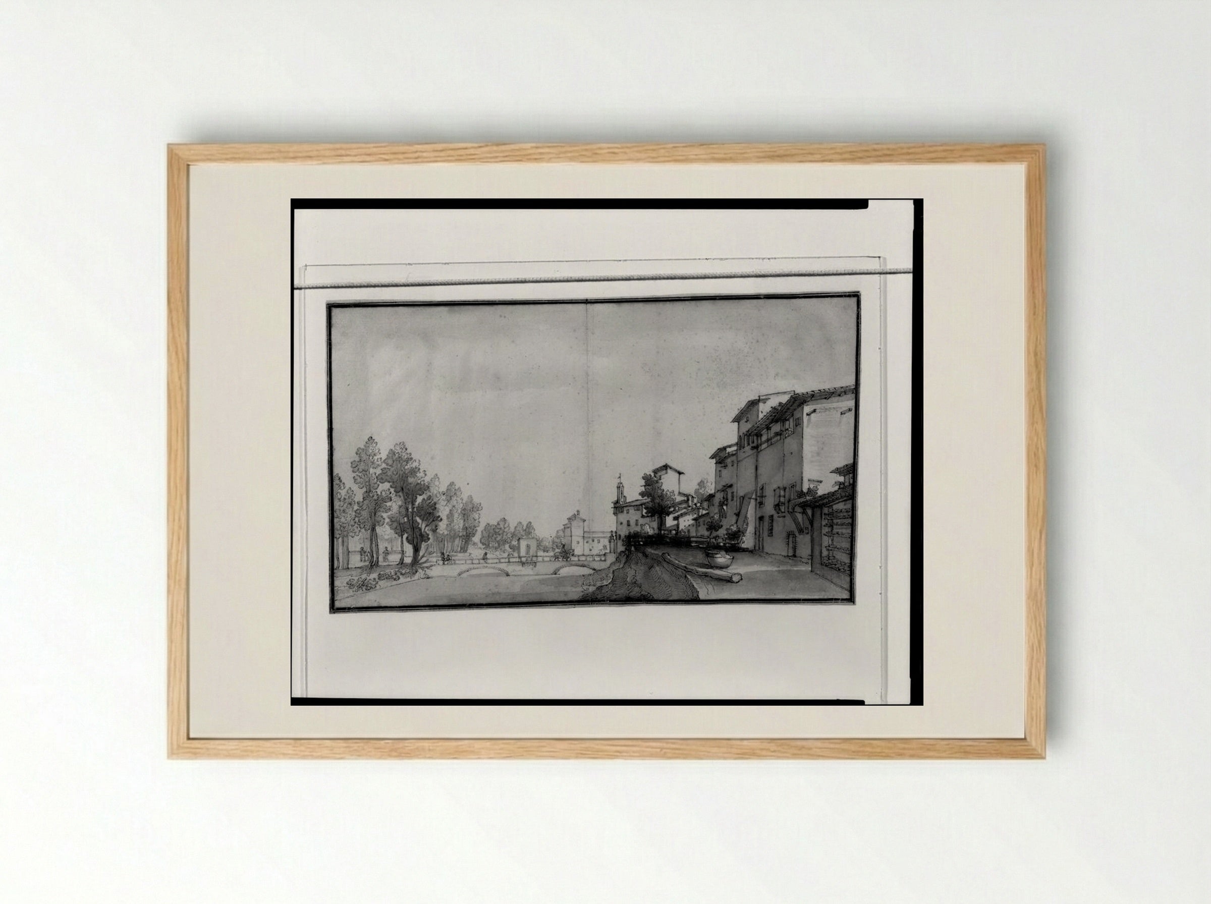 Townscape Near a River - Remigio Cantagallina - Framed Print Wood