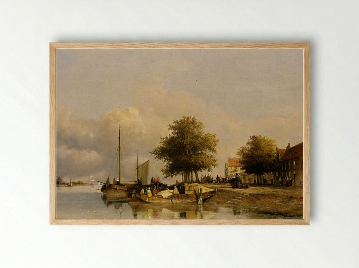 Townsfolk on a quay, Wijk Bij Duursrede - Johan Hendrik Weissenbruch - Framed Print Wood