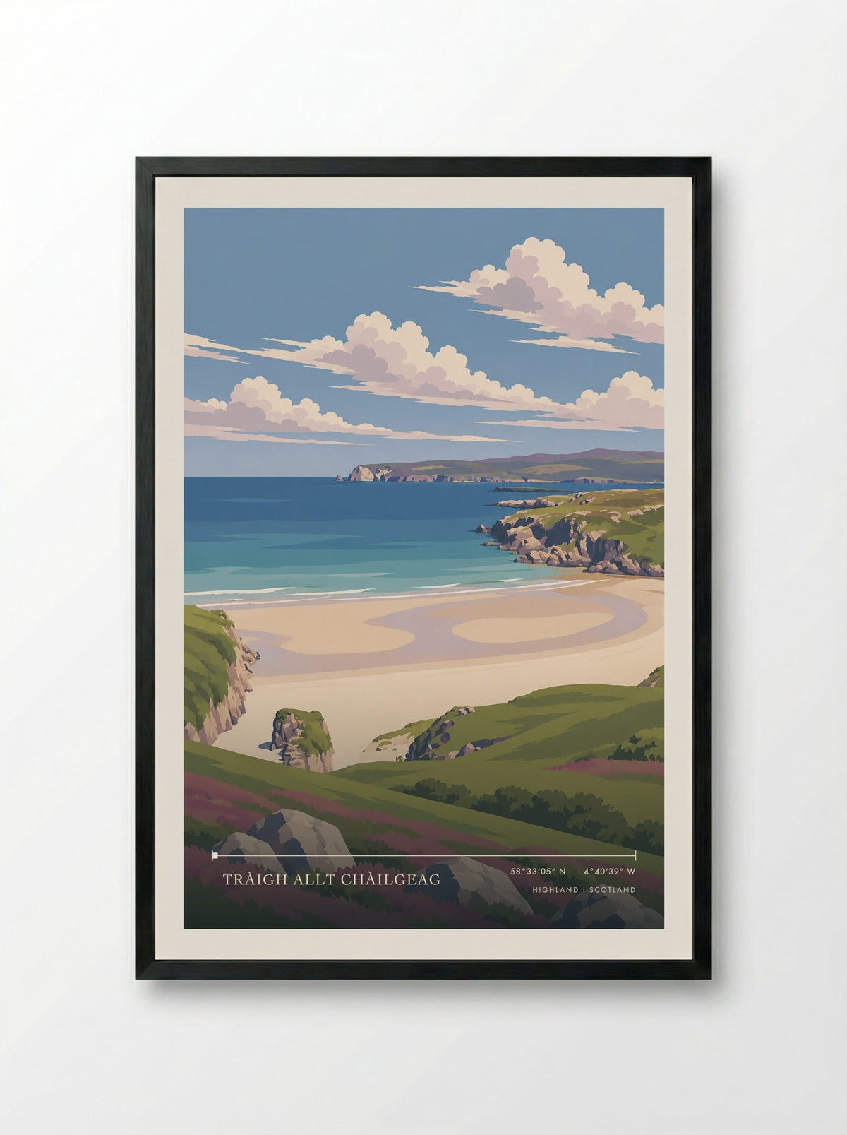 Tràigh Allt Chàilgeag, Highland | Travel Poster - Framed Print Black