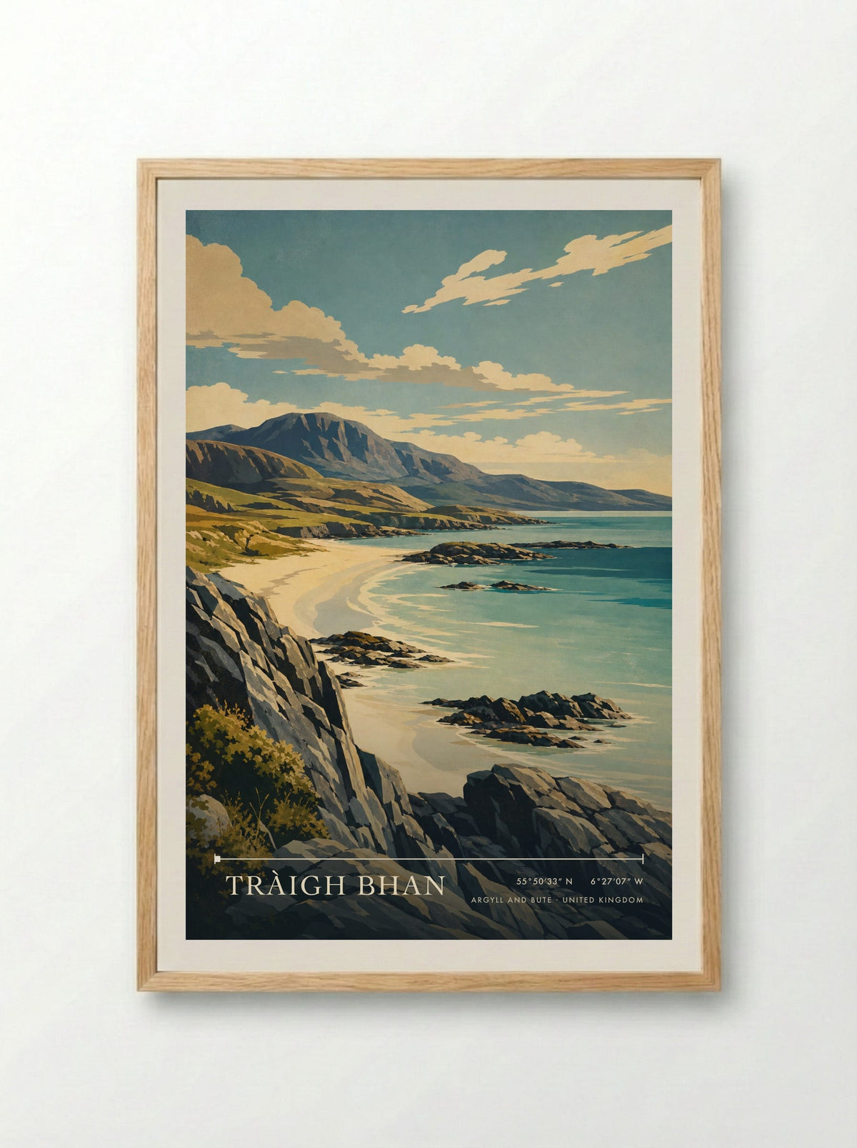 Tràigh Bhan Argyll and Bute United Kingdom Travel Poster - Framed Print Wood