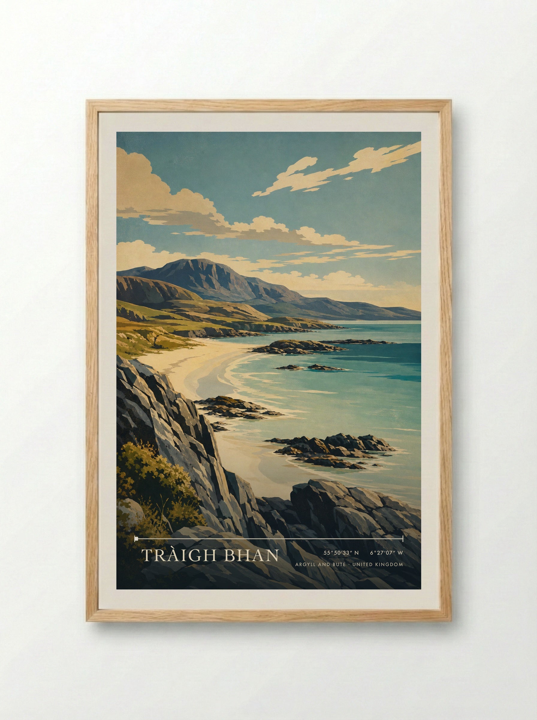 Tràigh Bhan Argyll and Bute United Kingdom Travel Poster - Framed Print Wood