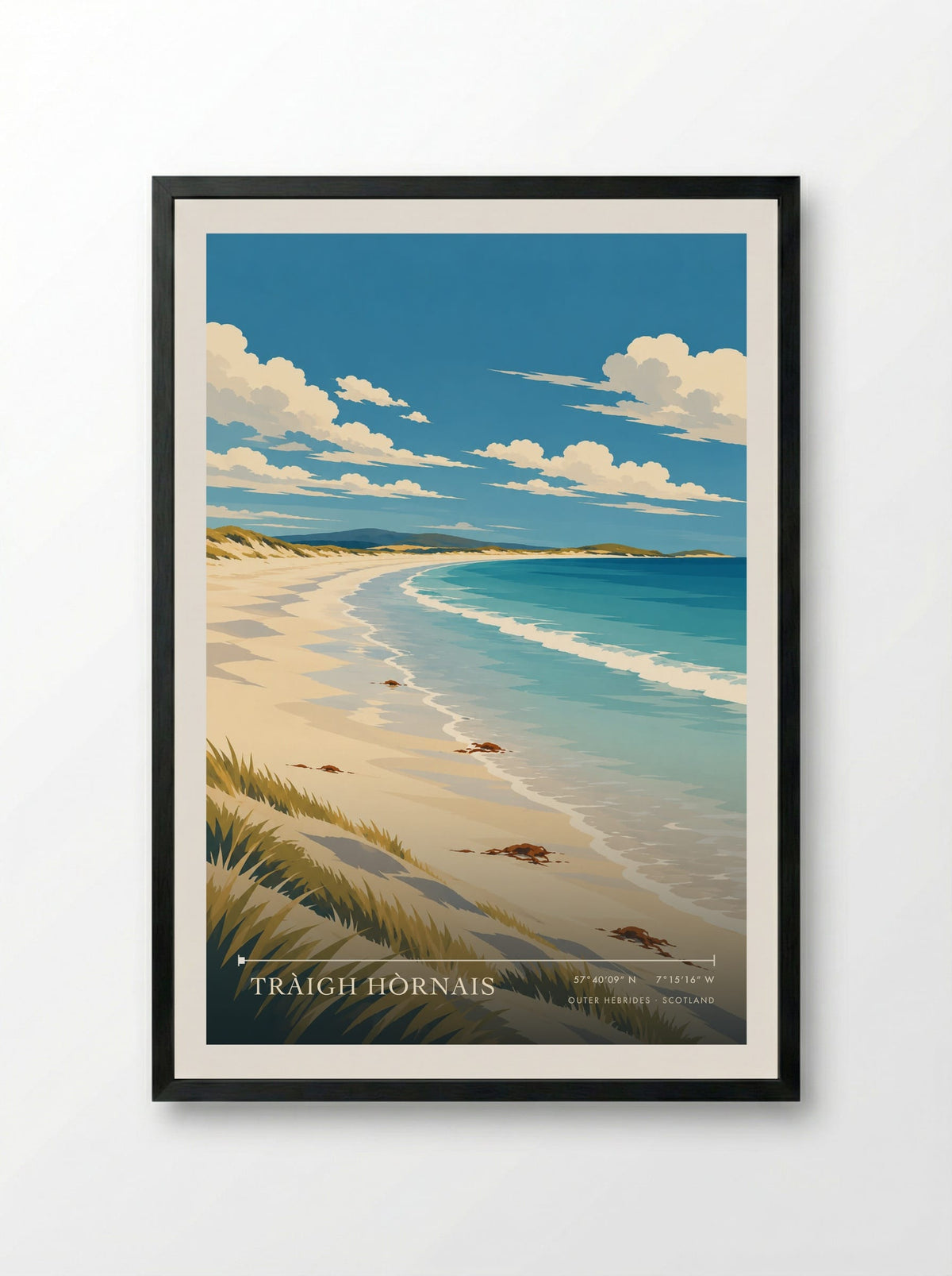 Tràigh Hòrnais, Outer Hebrides | Travel Poster - Framed Print Black