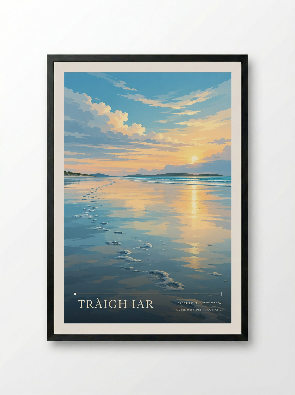 Tràigh Iar, Outer Hebrides | Travel Poster - Framed Print Black