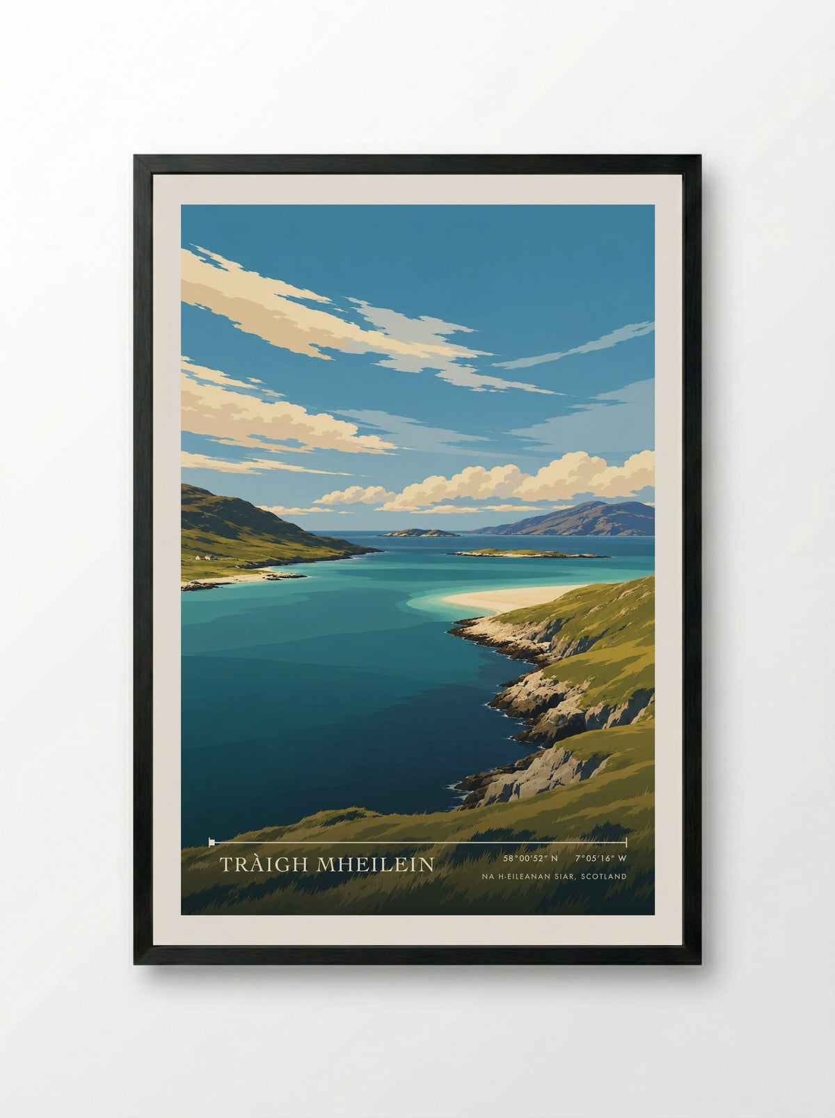 Tràigh Mheilein, Na h-Eileanan Siar, Scotland | Travel Poster - Framed Print Black