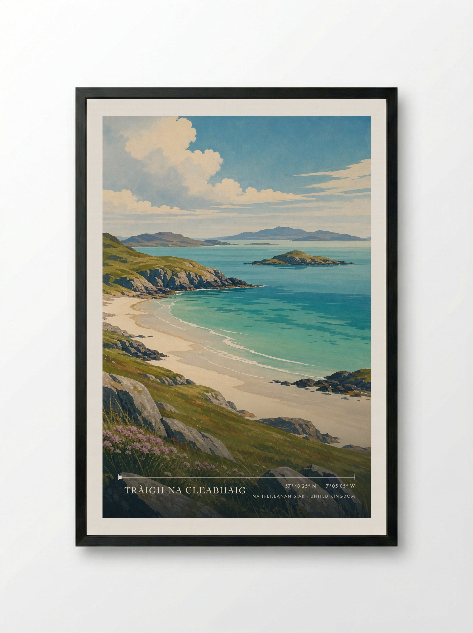 Tràigh Na Cleabhaig Na h-Eileanan Siar United Kingdom Travel Poster - Framed Print Black
