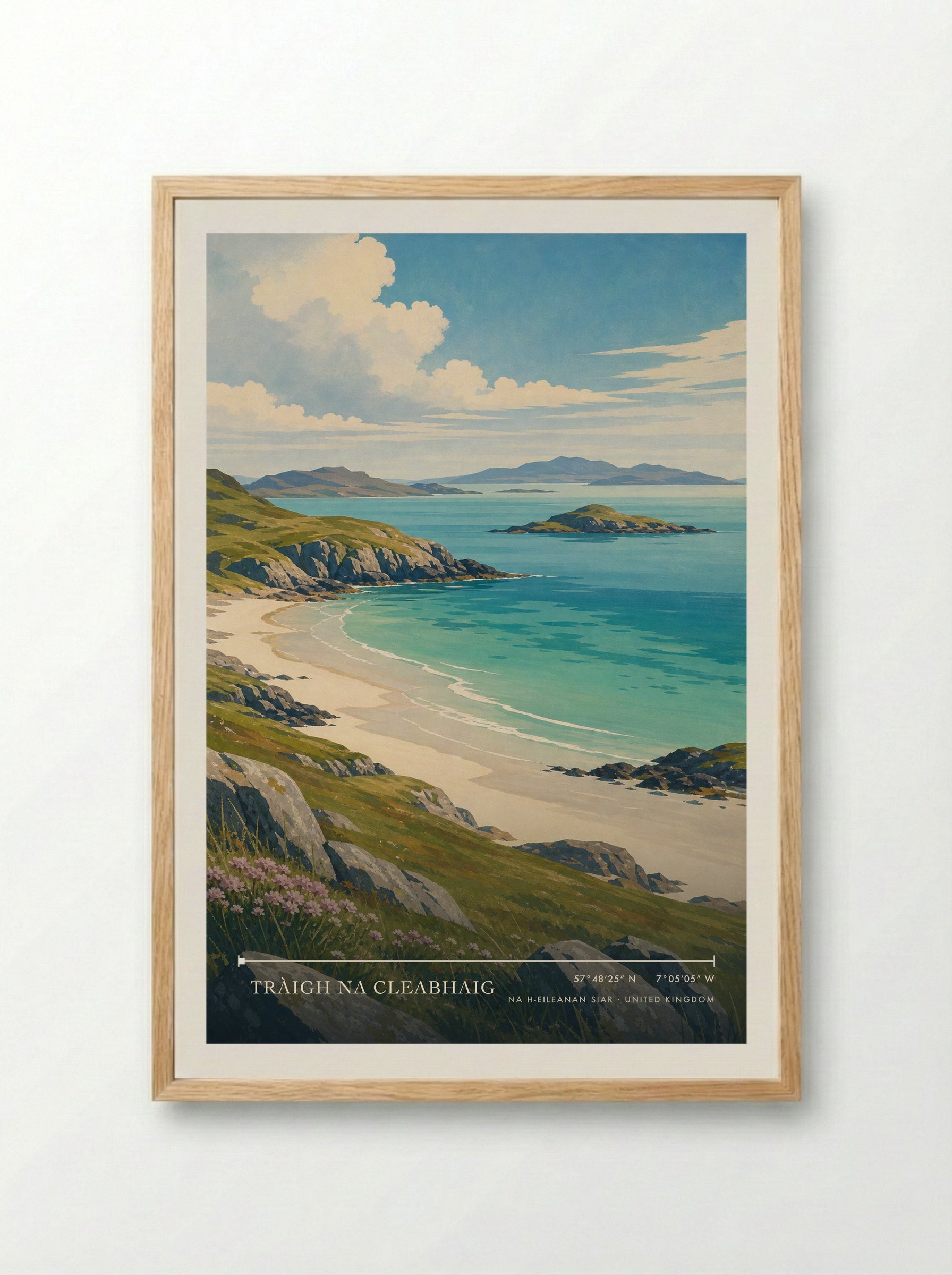 Tràigh Na Cleabhaig Na h-Eileanan Siar United Kingdom Travel Poster - Framed Print Wood