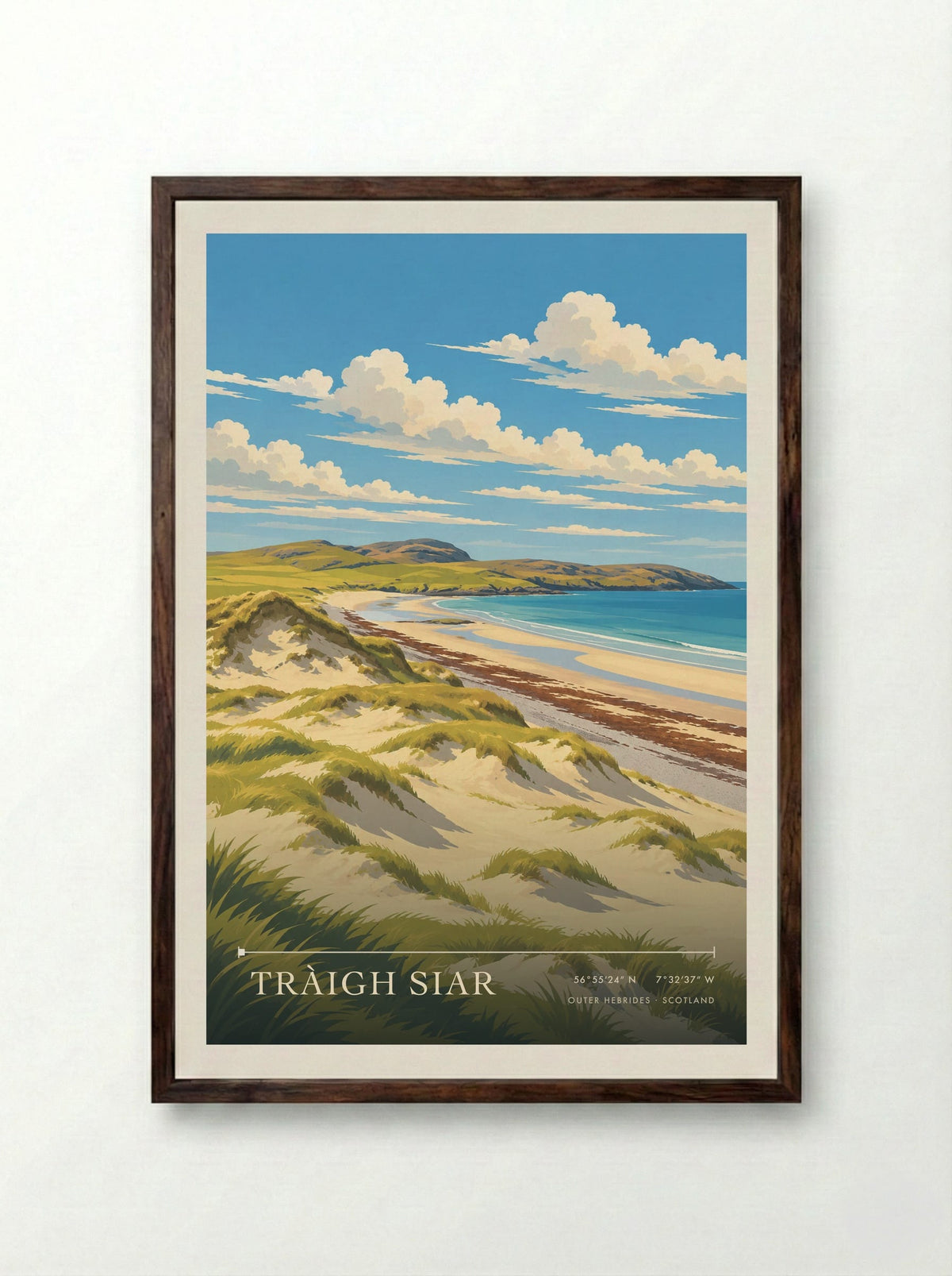 Tràigh Siar, Outer Hebrides | Travel Poster - Framed Print Dark Wood