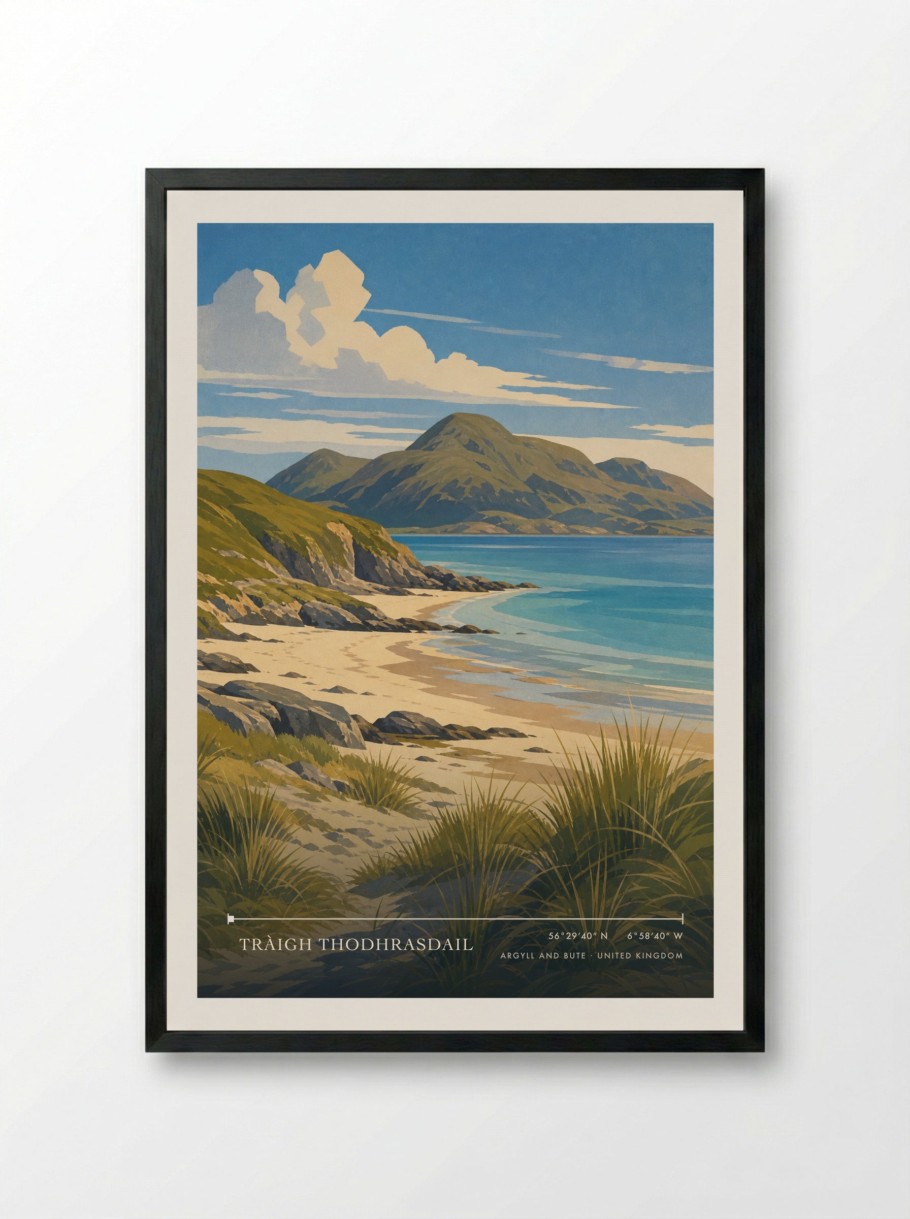 Tràigh Thodhrasdail Argyll and Bute United Kingdom Travel Poster - Framed Print Black