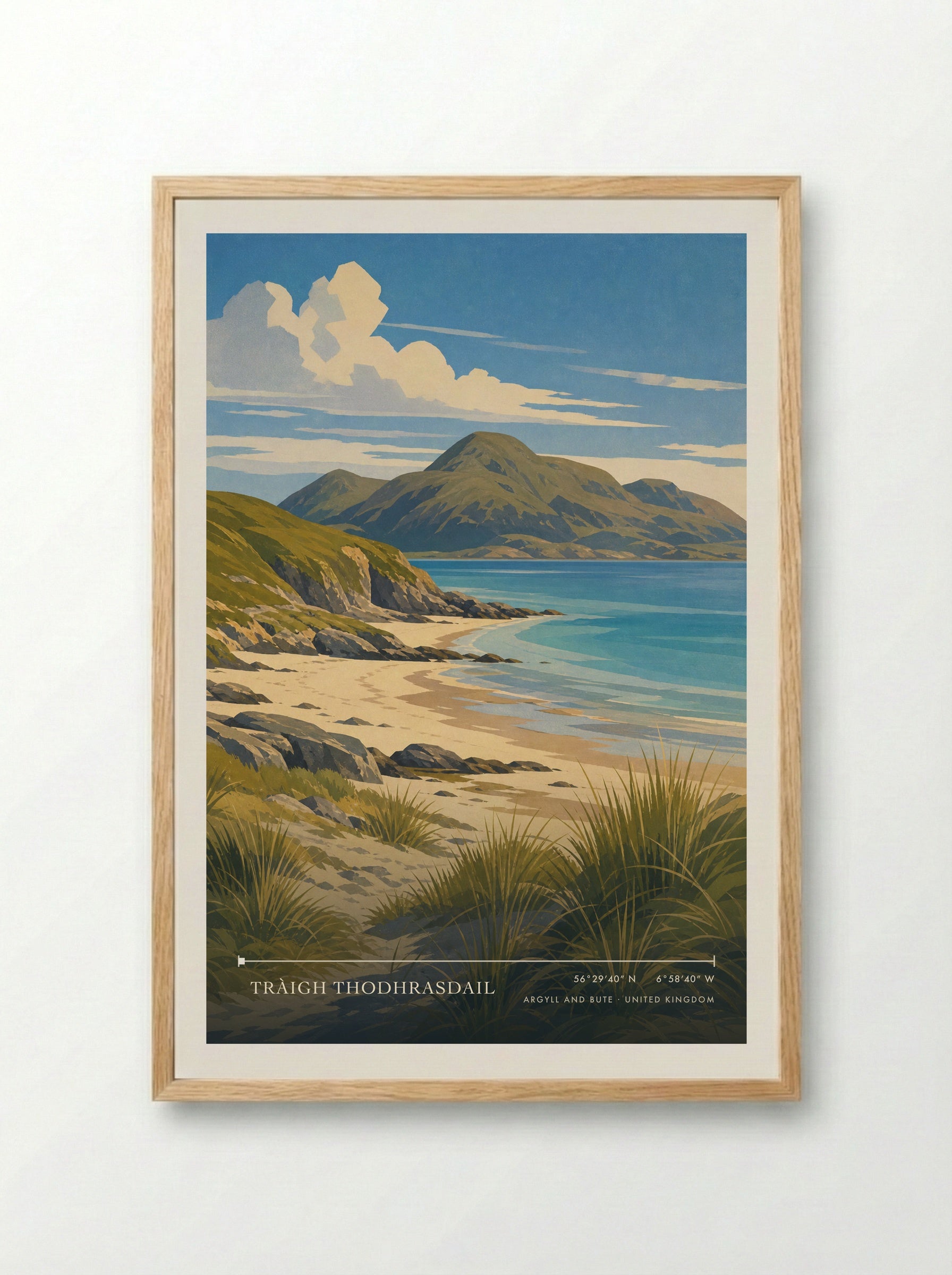 Tràigh Thodhrasdail Argyll and Bute United Kingdom Travel Poster - Framed Print Wood