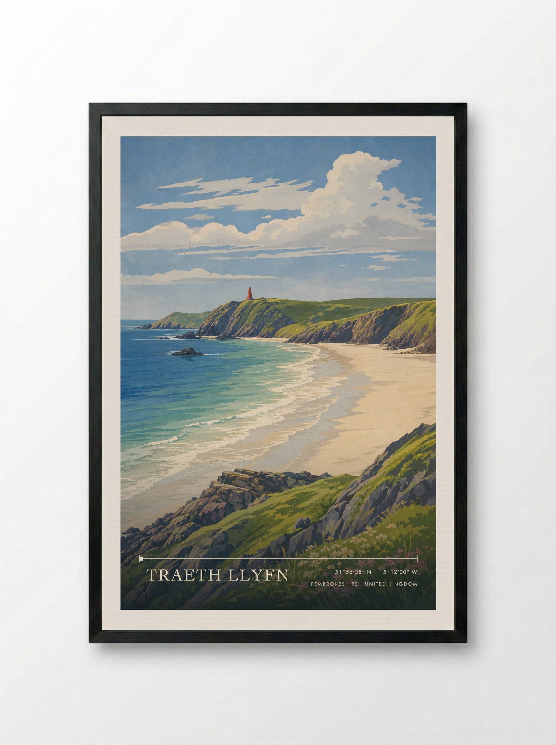 Traeth Llyfn Pembrokeshire United Kingdom Travel Poster - Framed Print Black