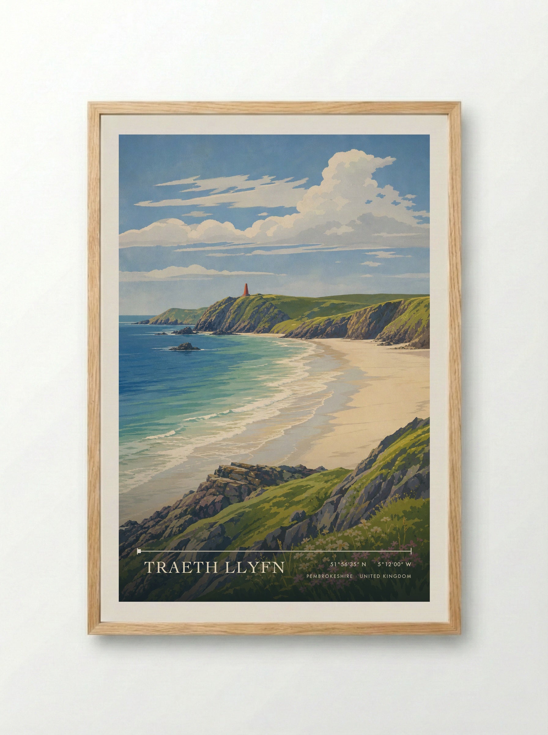 Traeth Llyfn Pembrokeshire United Kingdom Travel Poster - Framed Print Wood