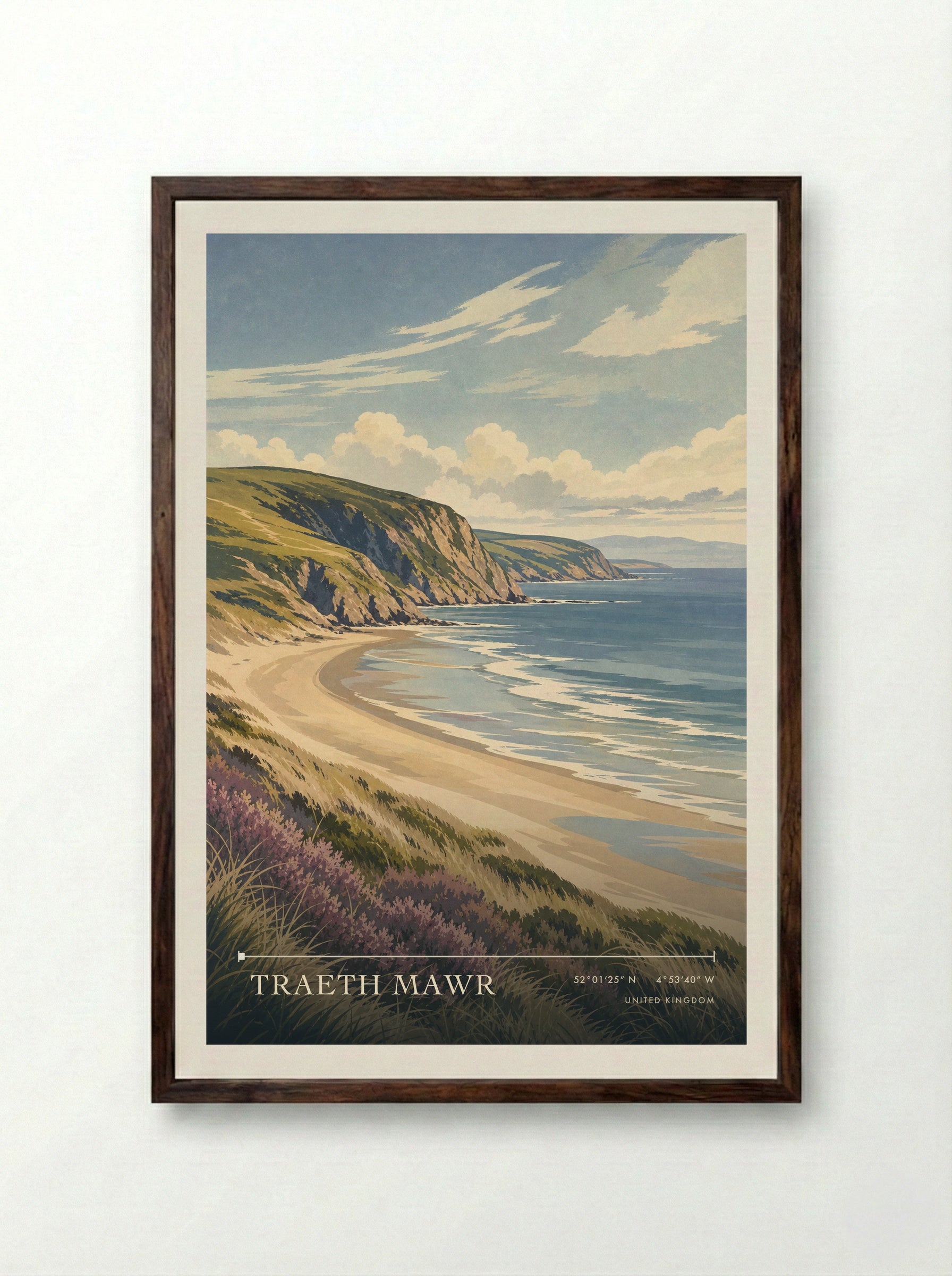 Traeth Mawr United Kingdom Travel Poster - Framed Print Dark Wood