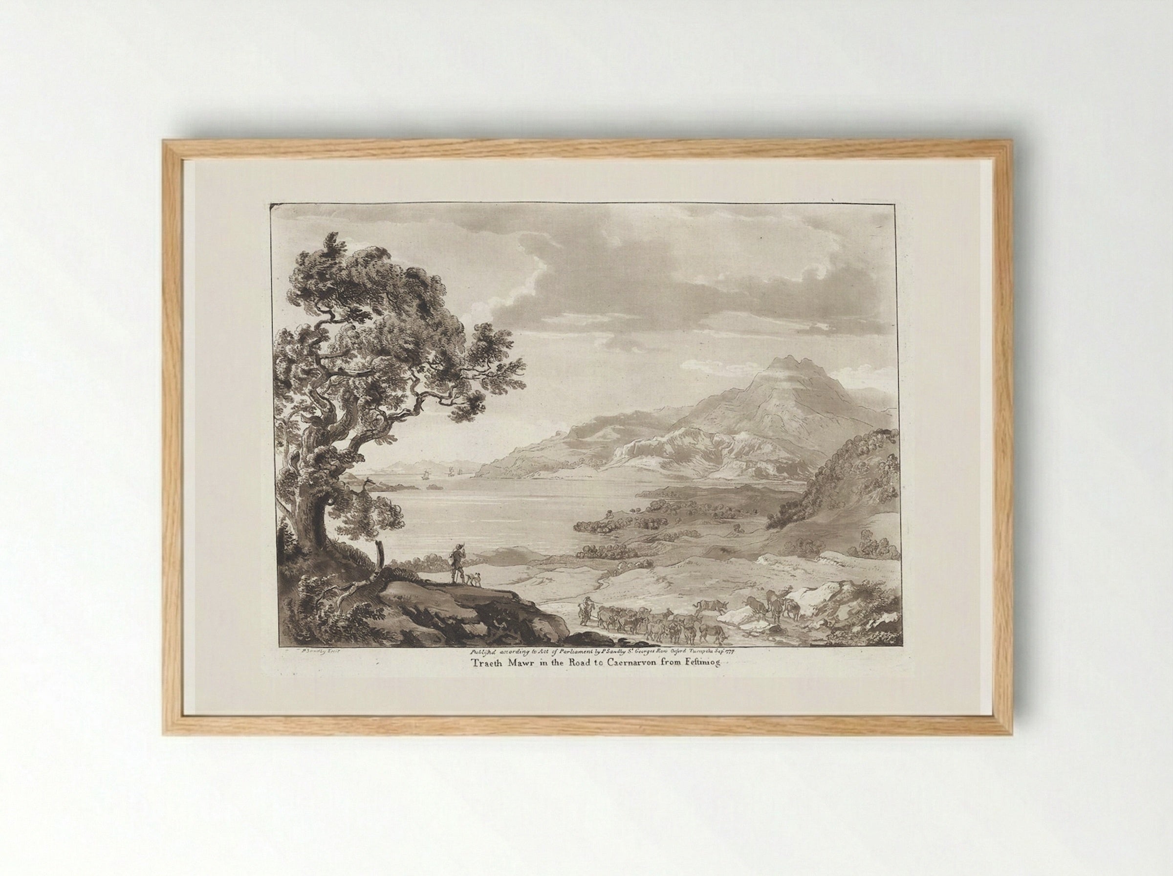 Traeth Mawr in the Road to Caernarvon from Festiniog - Paul Sandby - Framed Print Wood